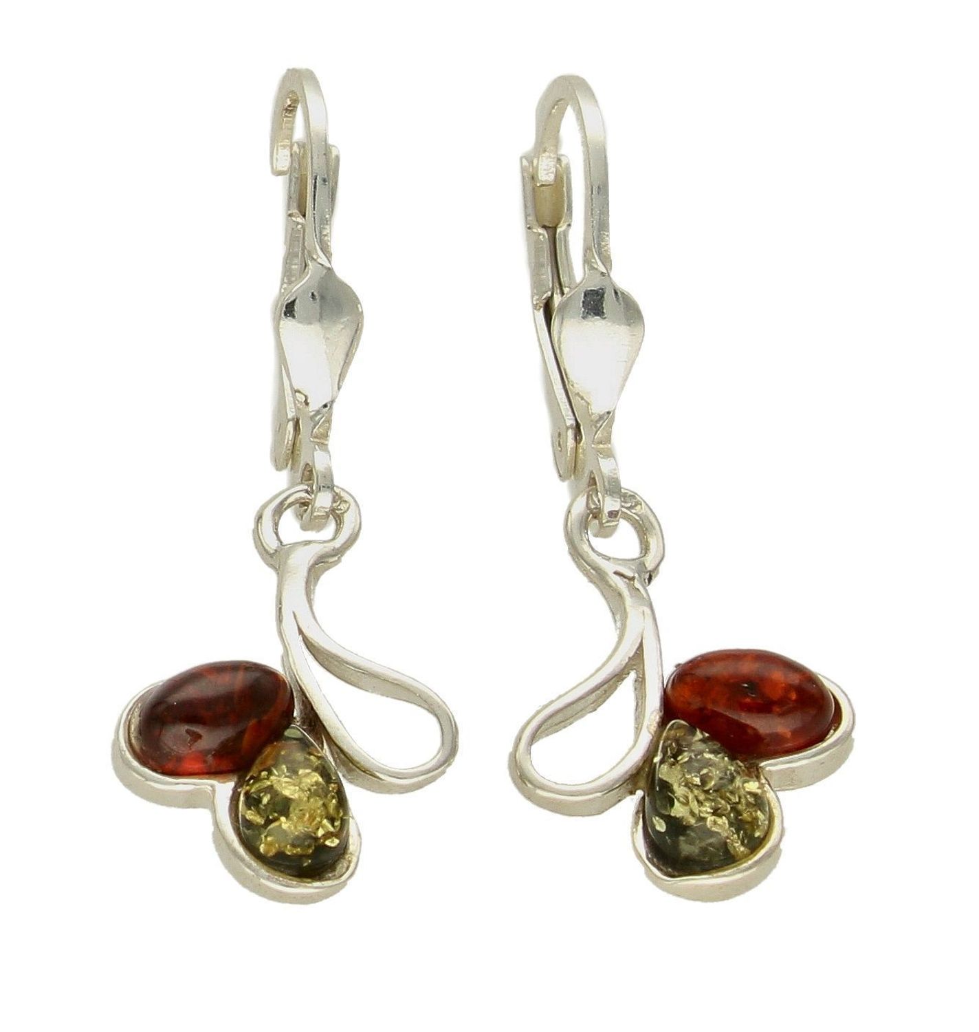 Kolczyki srebrne wiszące z kolorowymi bursztynami  DIA-KLC-7089-925. Srebrne kolczyki z bursztynem to modelem bardzo ciekawy, ponieważ dzięki ciepłej kolorystyce pięknie podkreśla on urodę. Charakteryzują się stylem wiszącym i.jpg