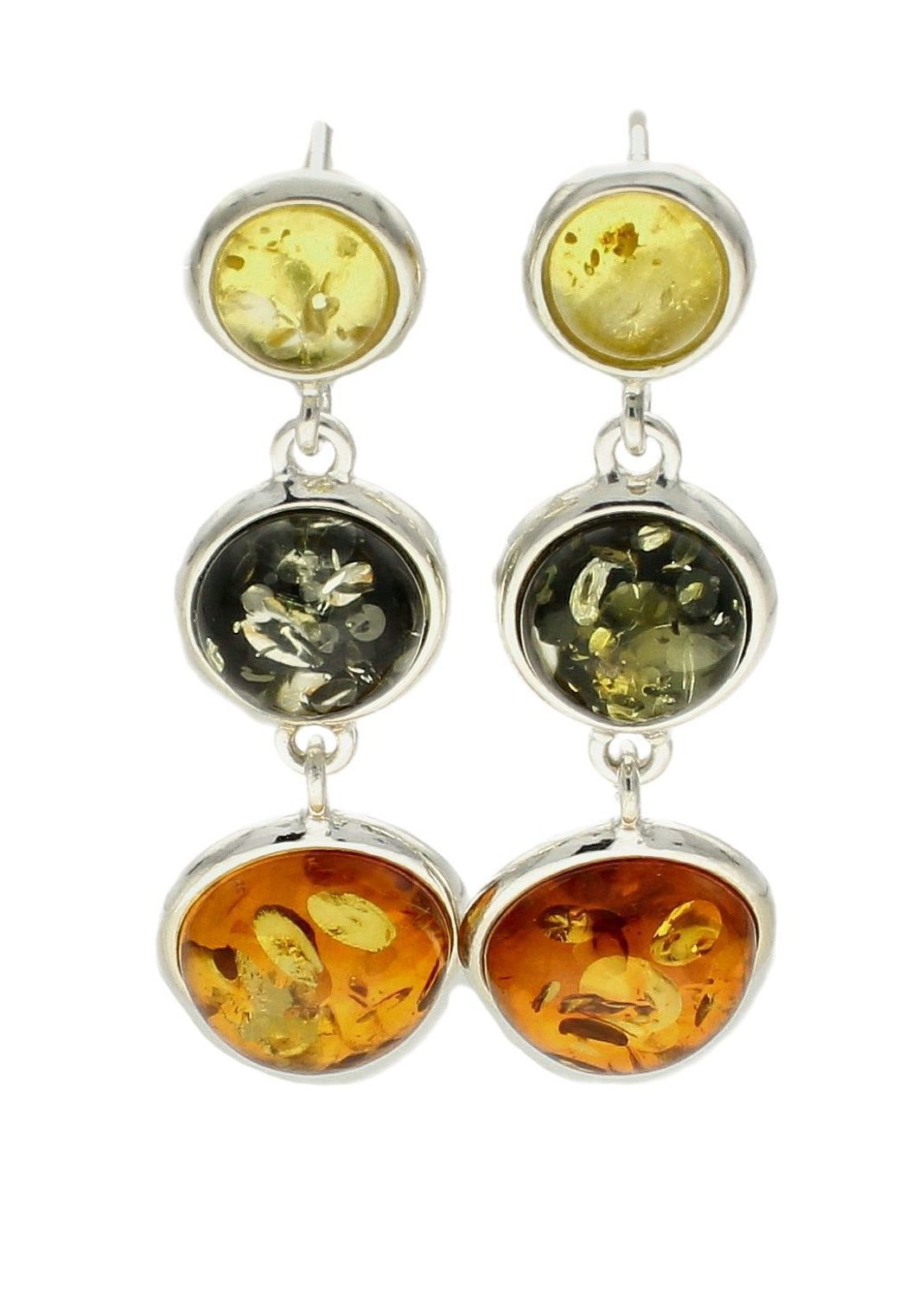 Kolczyki srebrne wiszące z kolorowymi bursztynami DIA-KLC-7096-925. Charakteryzują się stylem klasycznym i zapięciem na wygodny sztyft. Oprawa elementu ozdobnego, wykonana ze srebra, ma efektowny kształt. Bursztyn to słoneczny.jpg