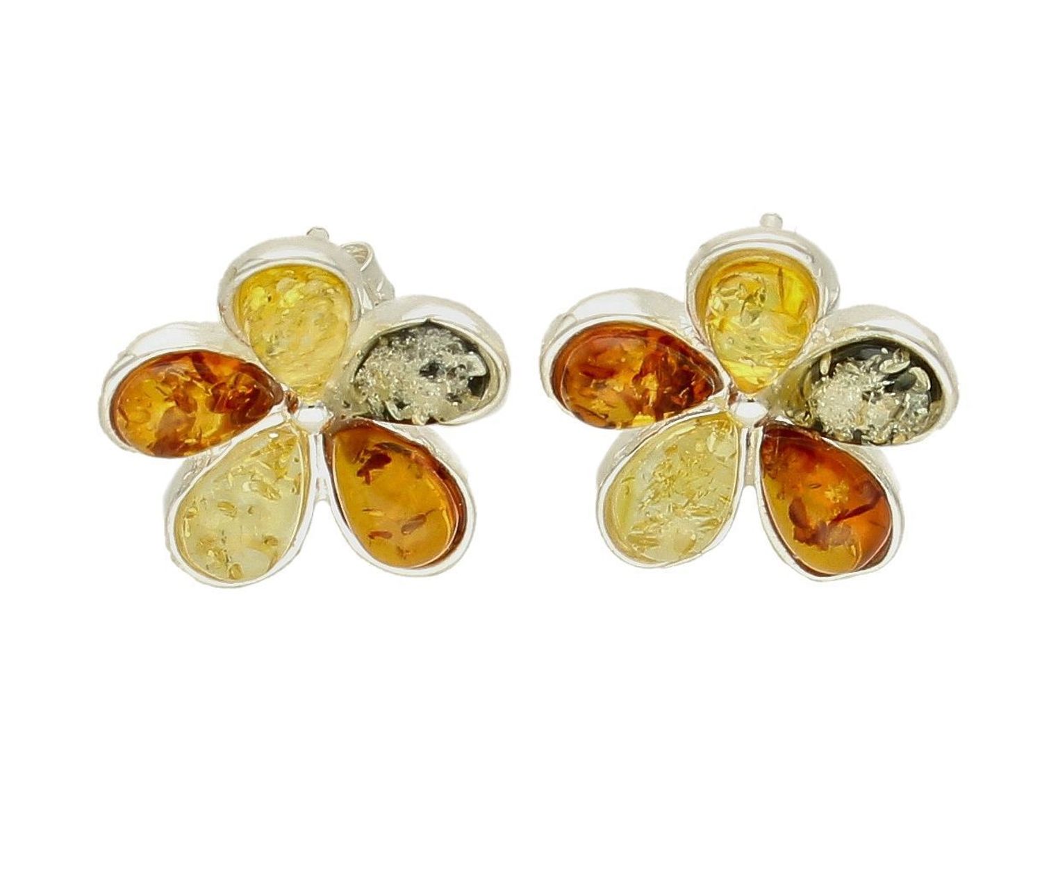Kolczyki srebrne wkrętki Kwiatki z kolorowymi bursztynami DIA-KLC-7099-925. Charakteryzują się stylem klasycznym i zapięciem na wygodny sztyft. Oprawa elementu ozdobnego, wykonana ze srebra, ma efektowny kształt.Kolczyki z bu.jpg