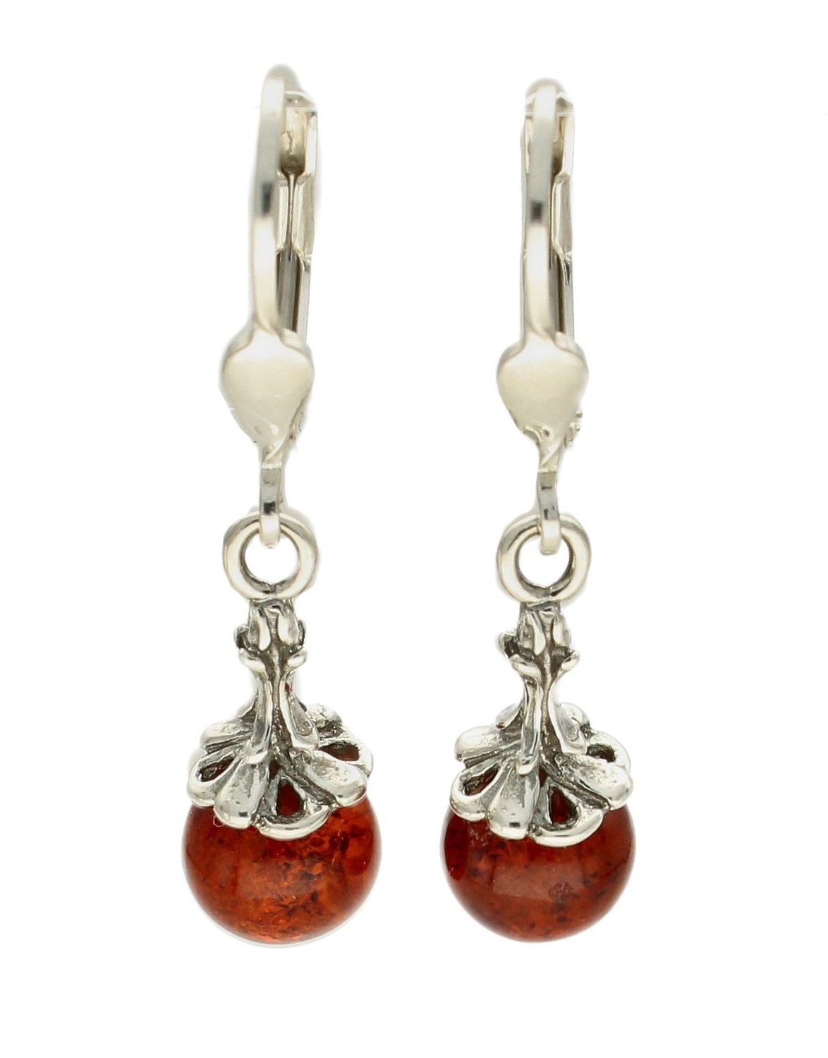 Kolczyki srebrne wiszące Bursztynowa kuleczka DIA-KLC-7104-925.jpg