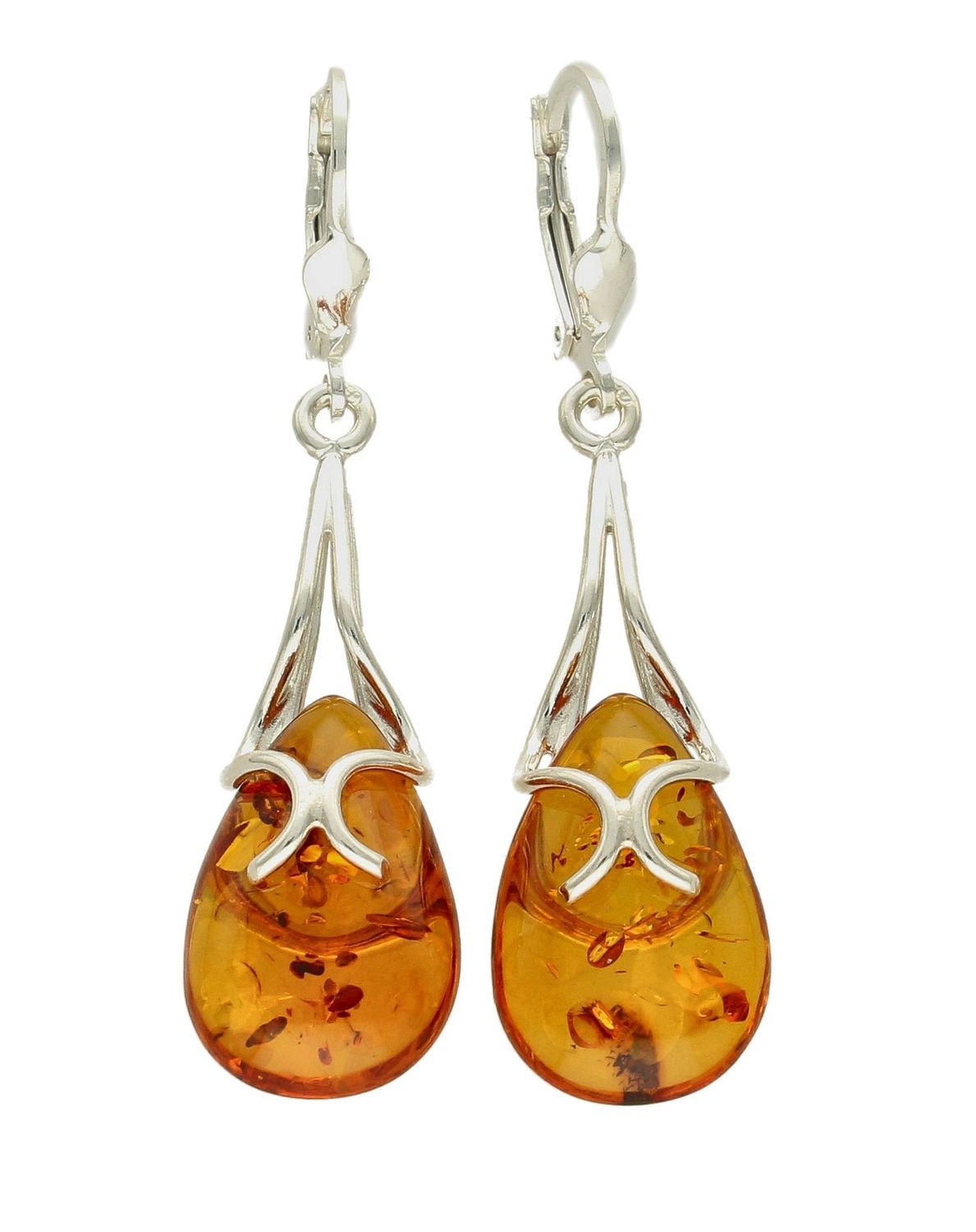 Kolczyki srebrne z bursztynem miodowym w kształcie łezki DIA-KLC-7106-925. Srebrne kolczyki z bursztynem to modelem bardzo ciekawy, ponieważ dzięki ciepłej kolorystyce pięknie podkreśla on urodę. Oprawa elementu ozdobnego, wyk.jpg
