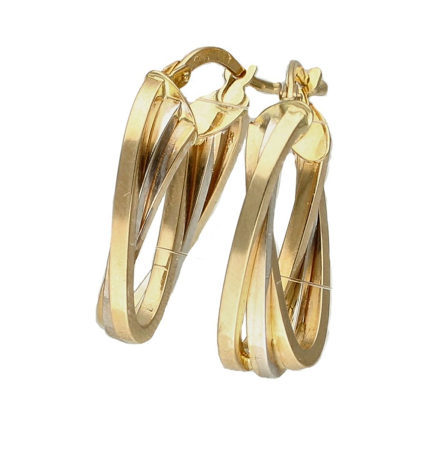 Eleganckie, złote kolczyki z białym złotem w kształcie owalu marki Diament wykonane z wysokiej próby złota 585 o wadze około 2,47 g oraz długości około 2,2 cm. Ich kształt jest uniwersalny, ponadczasowy.jpg