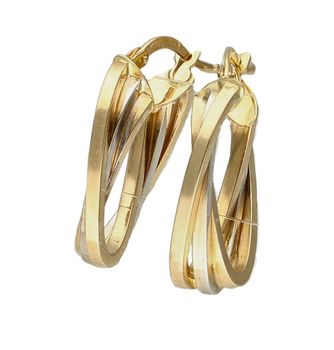 Eleganckie, złote kolczyki z białym złotem w kształcie owalu marki Diament wykonane z wysokiej próby złota 585 o wadze około 2,47 g oraz długości około 2,2 cm. Ich kształt jest uniwersalny, ponadczasowy.jpg