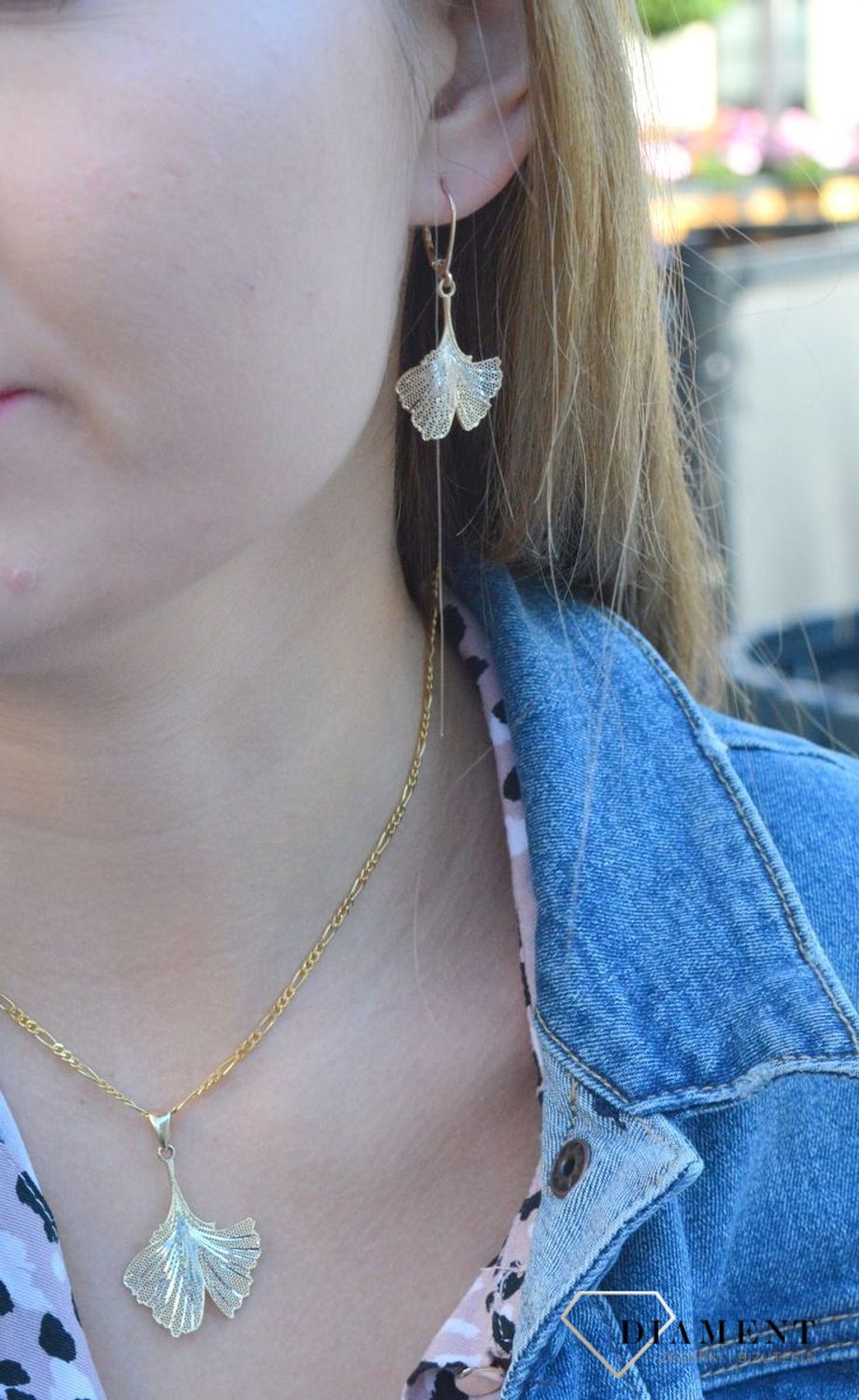 Złote kolczyki 585 wiszące ażurowe liście z białym złotem DIA-KLC-7565-585xxxx.jpg