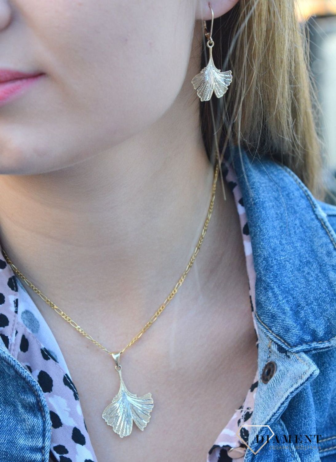 Złote kolczyki 585 wiszące ażurowe liście z białym złotem DIA-KLC-7565-585xxxx.jpg