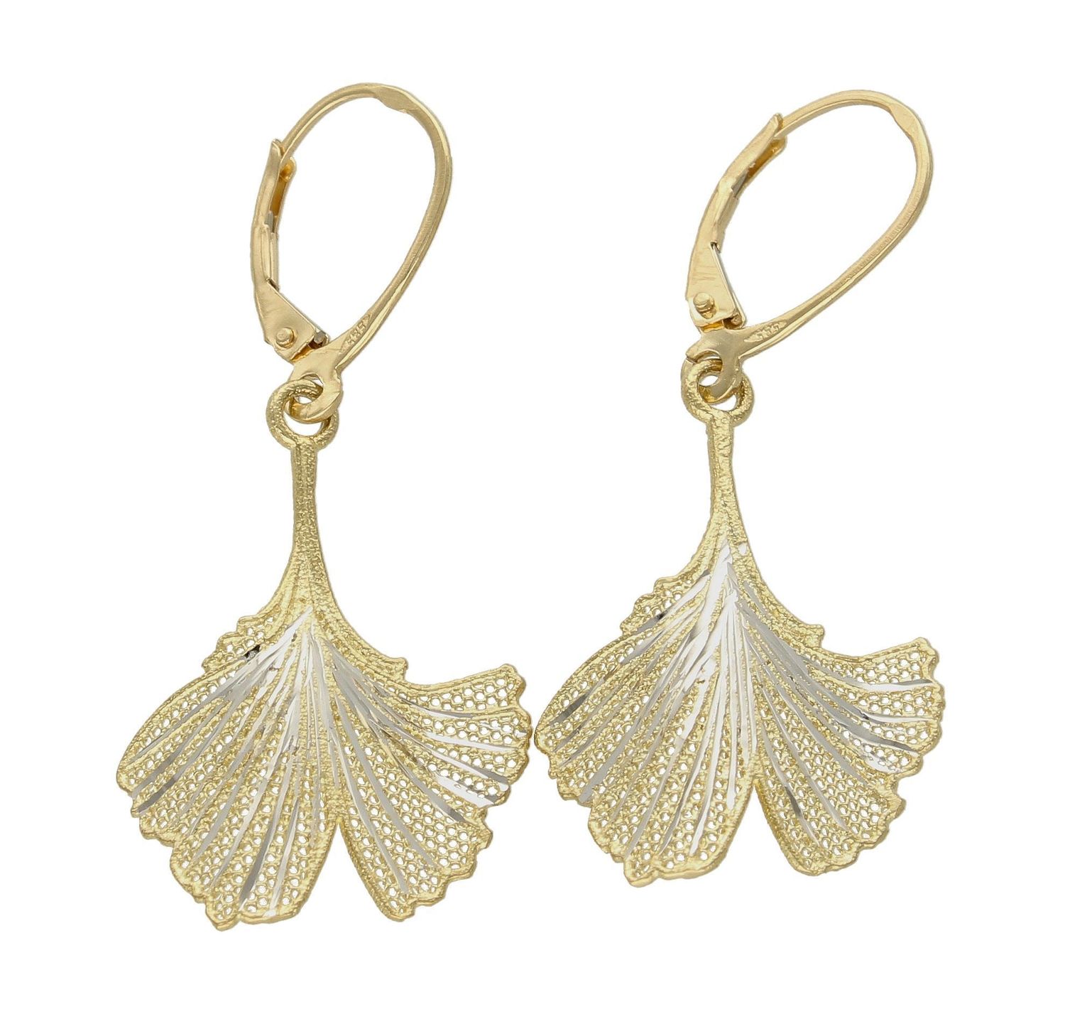 Złote kolczyki 585 wiszące ażurowe liście z białym złotem DIA-KLC-7565-585xxxx.jpg