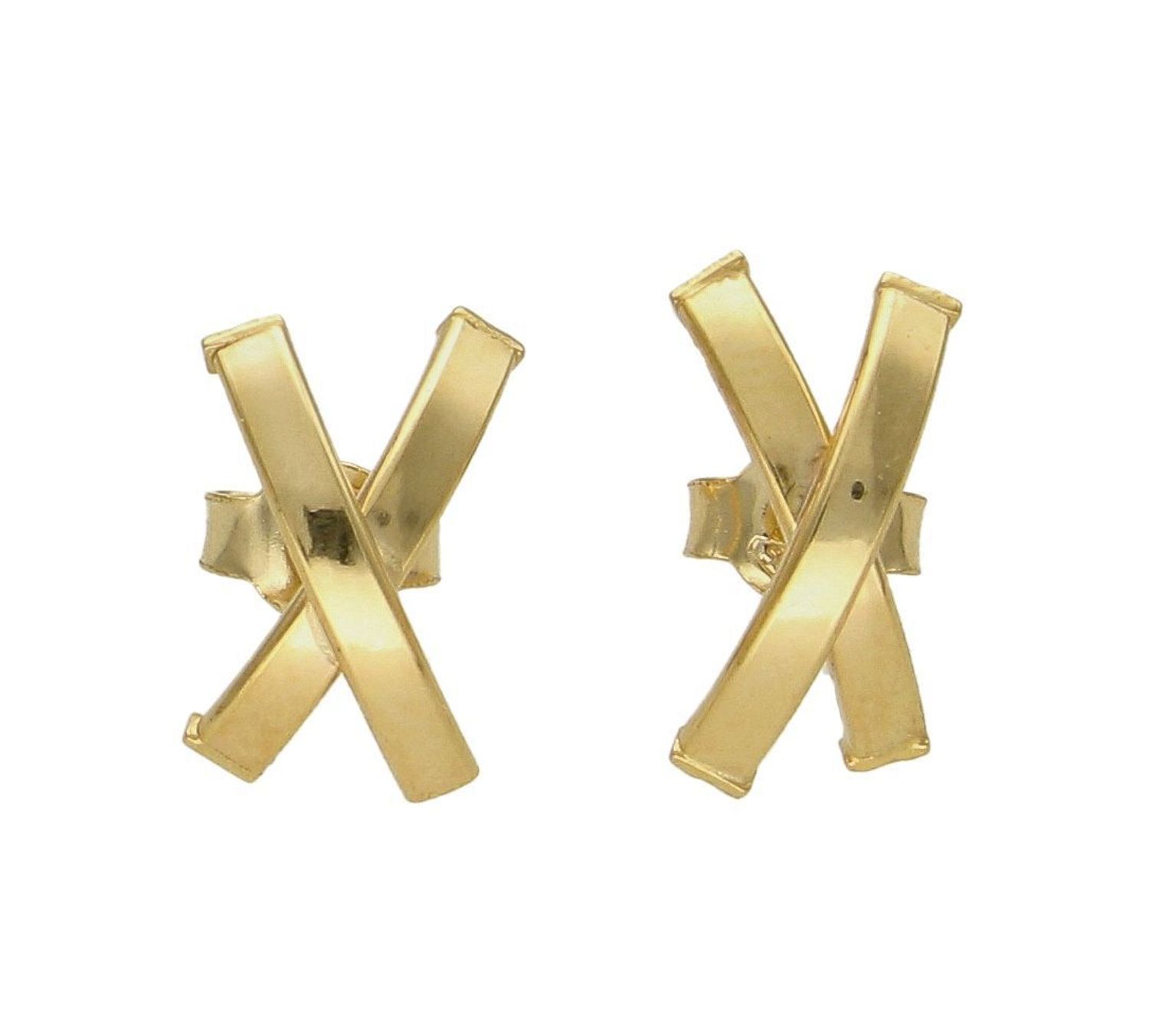 Złote kolczyki 585 w kształcie litery x DIA-KLC-7579-585. Złote kolczyki wykonane z wysokiej jakości złota próba 585, waga około 0,79. Kolczyki w minimalistycznym stylu, wpisujące się w obecne trendy modo.jpg