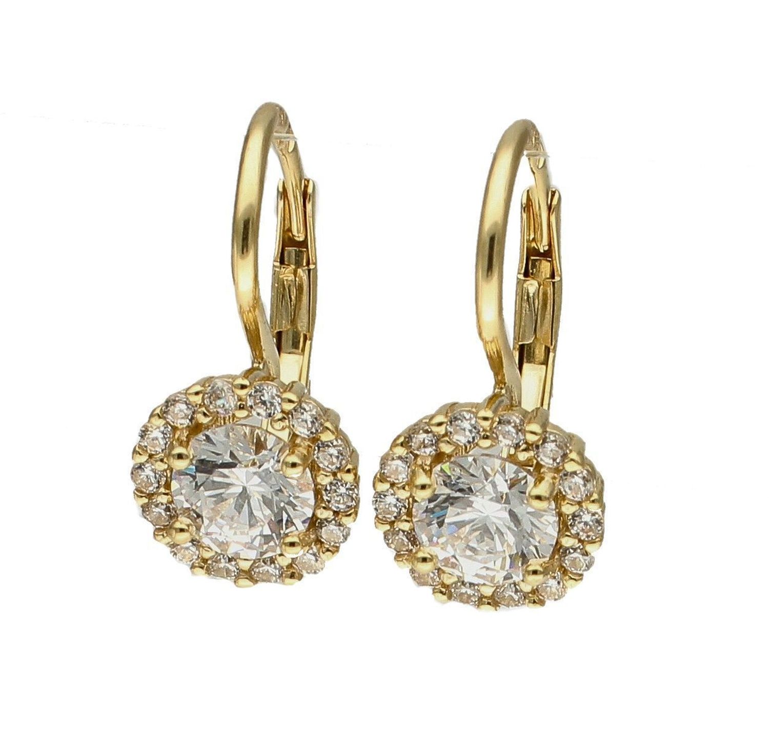 Złote kolczyki 375 z okrągłą białą cyrkonią DIA-KLC-7756-375. Kolczyki z wygodnym zapięciem bigiel angielski- bardzo wygodne i klasyczne zapięcie. Kolczyki można połączyć z pozostała biżuterią i stworzyć modne sety. Długość k.jpg