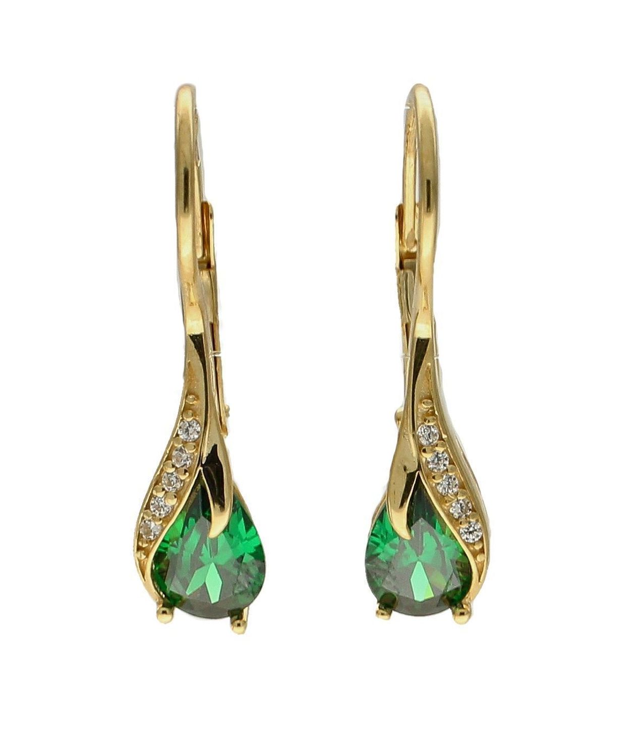 Złote kolczyki 375 wiszące łezki z zieloną cyrkonią DIA-KLC-7759Z-375. Kolczyki z wygodnym zapięciem bigiel angielski- bardzo wygodne i klasyczne zapięcie. Kolczyki można połączyć z pozostała biżuterią i stworzyć modne sety..jpg