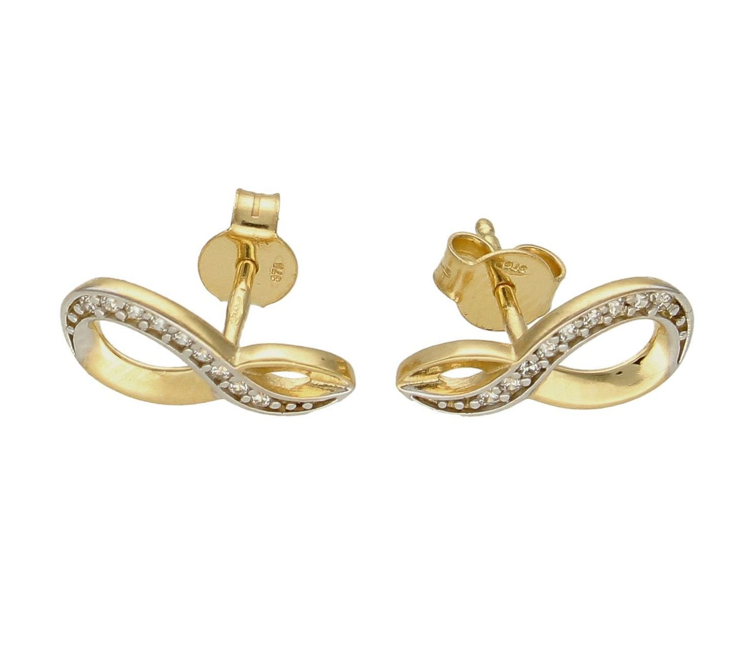 Złote kolczyki 375 znak nieskończoności DIA-KLC-7763-375.  Tego typu kolczyki, pięknie się będą prezentowały same lub w zestawieniu z inną biżuterią.  Kolczyki pięknie sprawdzą się jako prezent i staną się pamiątką na długie l.jpg