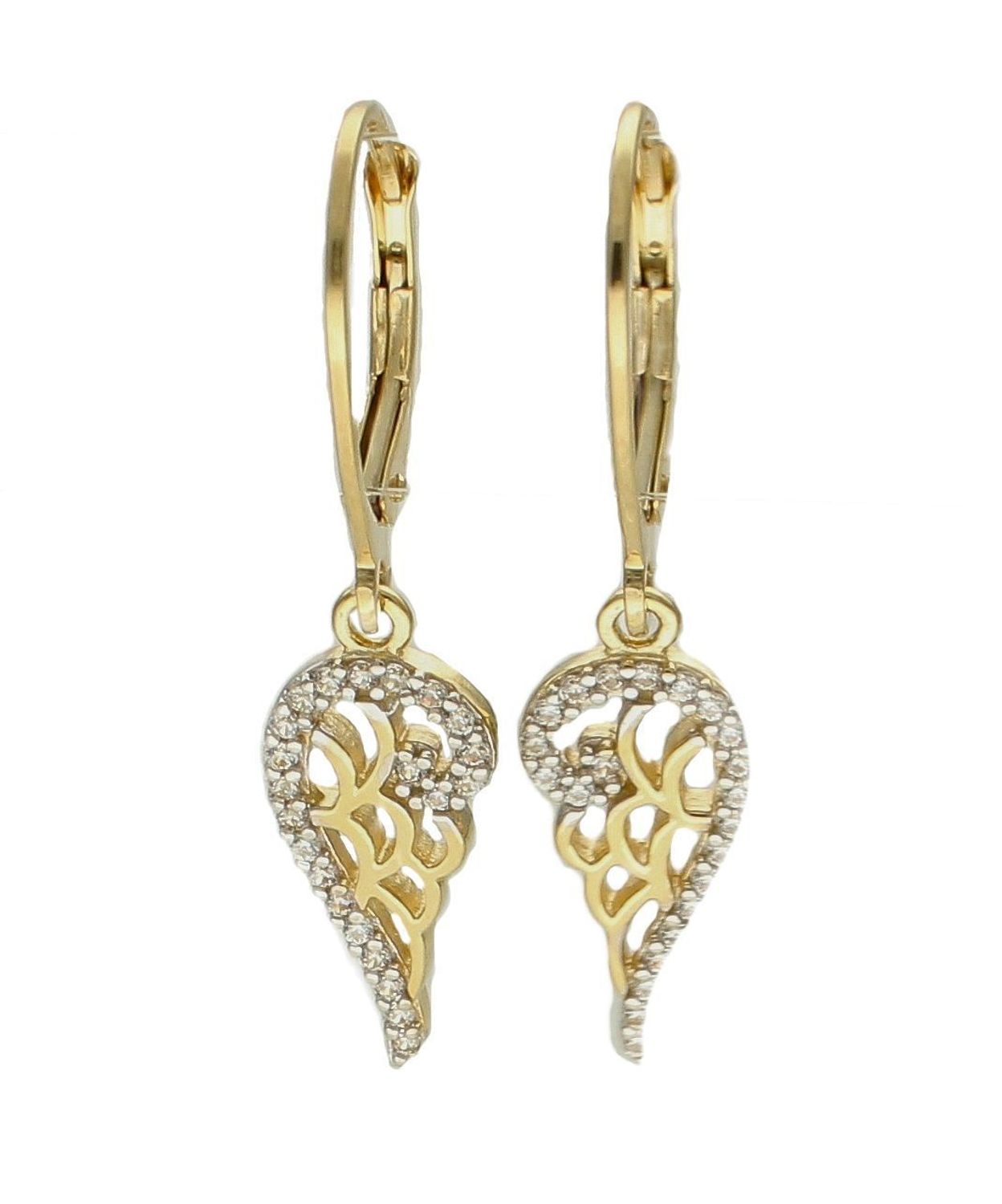 Złote kolczyki 375 wiszące skrzydełka DIA-KLC-7767-375.  Kolczyki z wygodnym zapięciem bigiel angielski- bardzo wygodne i klasyczne zapięcie. Kolczyki można połączyć z pozostała biżuterią i stworzyć modne sety. Kolczyki zosta.jpg