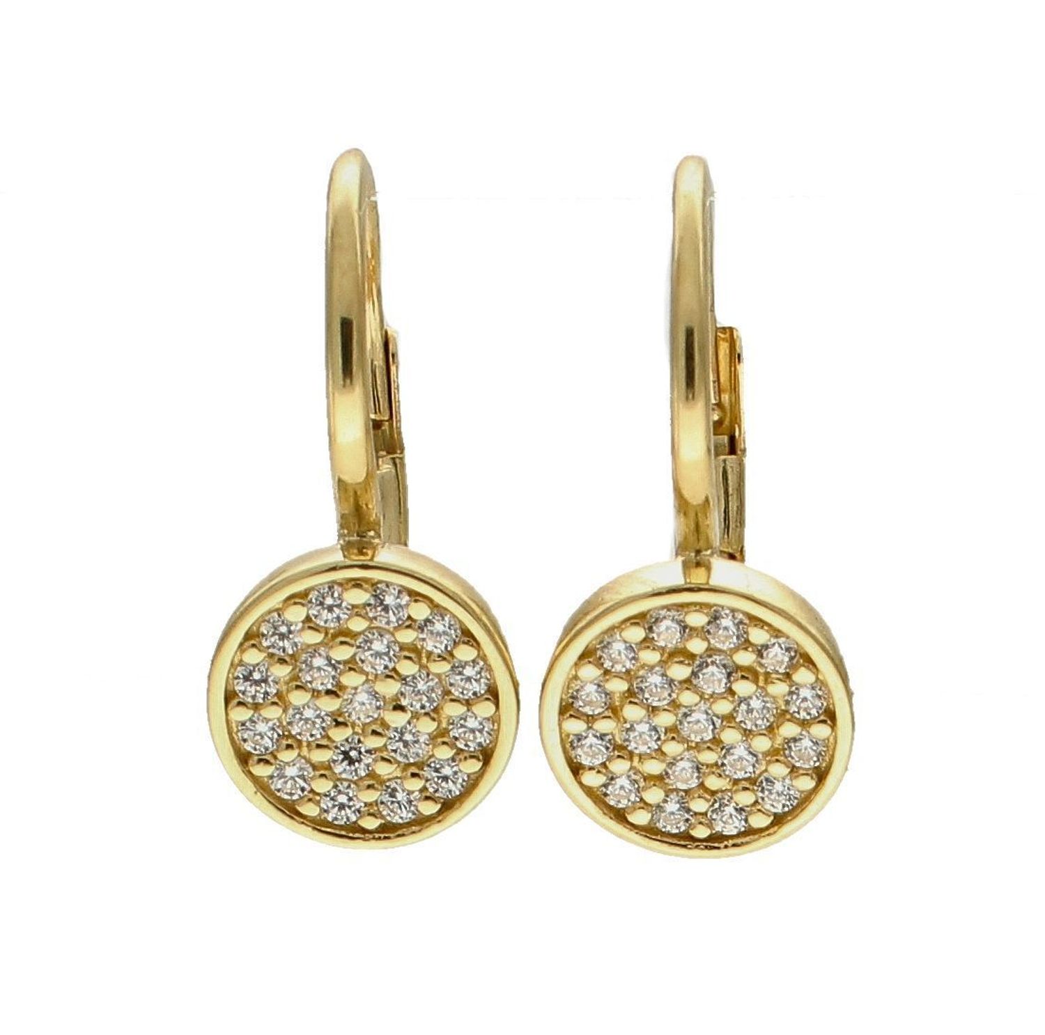Złote kolczyki 375 kółka ozdobione cyrkonią DIA-KLC-7774-375. Złote kolczyki wykonane ze złota próby 375. Blask cyrkonii idealnie komponuje się z kolorem szlachetnego kruszcu, stanowiąc subtelne dopełnienie biżuterii. Idealne.jpg