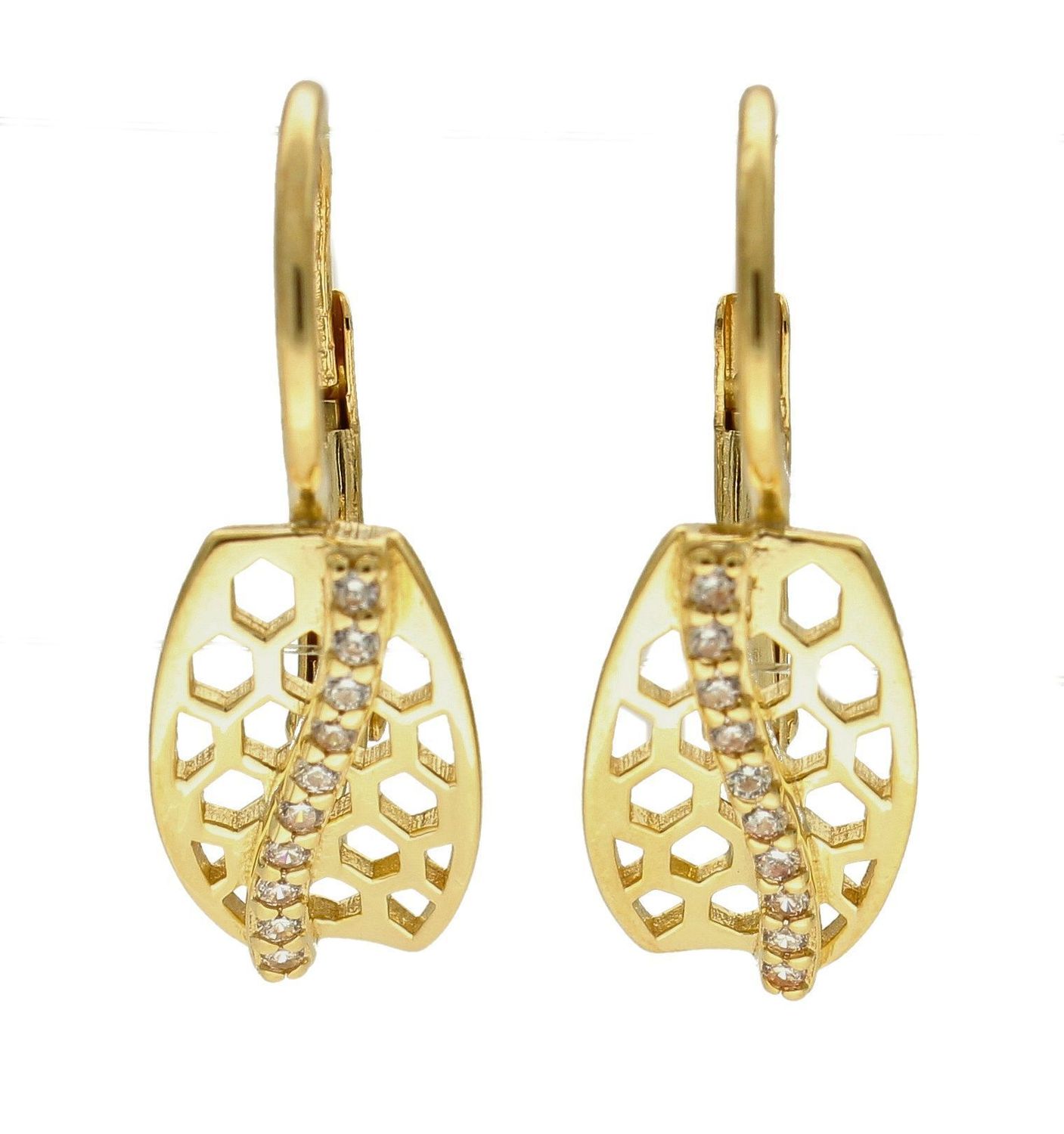 Złote kolczyki 375 ażurowe z drobnymi cyrkoniami DIA-KLC-7775-375. Cudowne, błyszczące idealnie wykończone złote kolczyki. Kolczyki z wygodnym zapięciem bigiel angielski- bardzo wygodne i klasyczne zapięcie. Kolczyki można poł.jpg