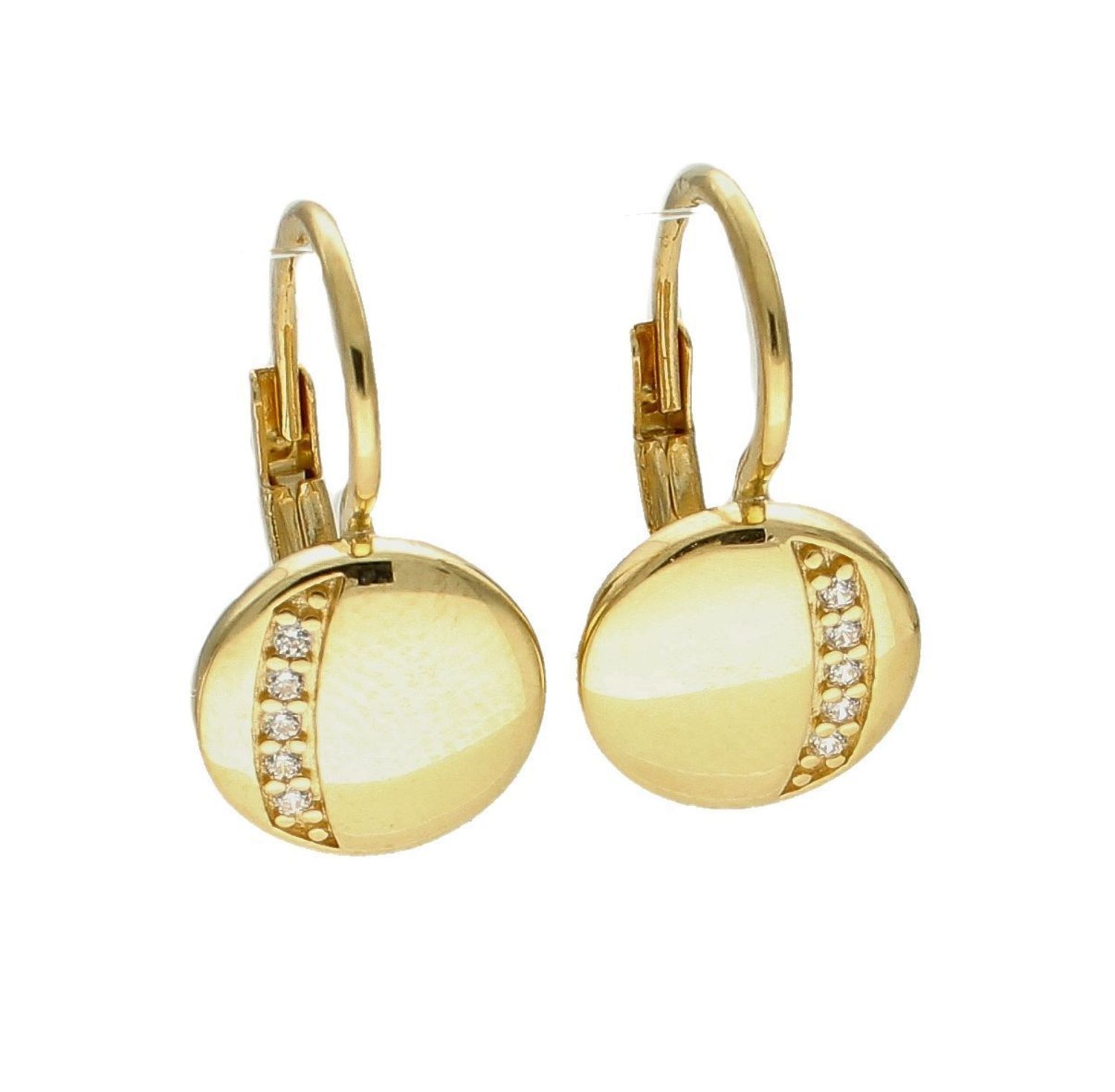 Złote kolczyki 375 wiszące pełne kółeczka z pasmem cyrkonii DIA-KLC-7781-375. Cudowne, błyszczące idealnie wykończone złote kolczyki. Kolczyki z wygodnym zapięciem bigiel angielski- bardzo wygodne i klasyczne zapięcie..jpg