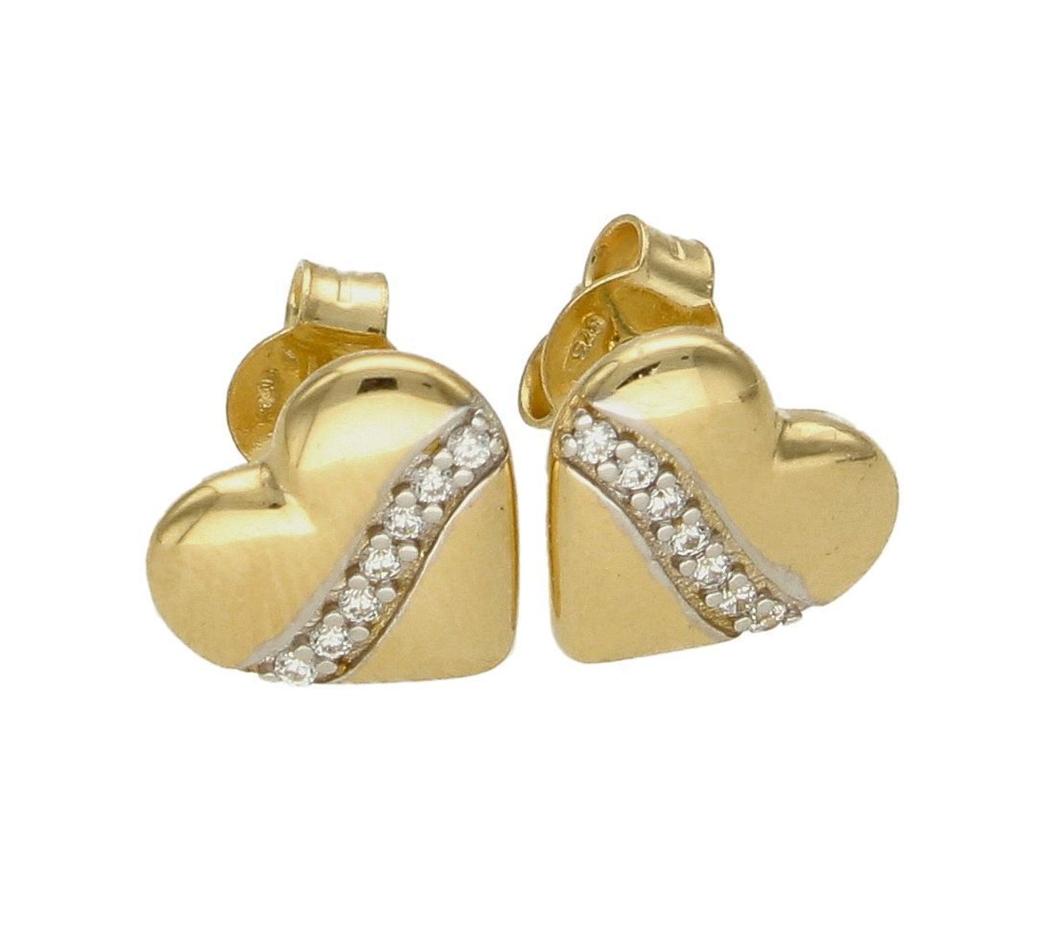 Złote kolczyki 585 serduszka z pasmem cyrkonii DIA-KLC-7783-375.  Kolczyki pięknie sprawdzą się jako prezent i staną się pamiątką na długie lata. Kolczyki zostały wykonane z złota próba 585. Szerokość kolczyków wynosi 0,9 cm..jpg