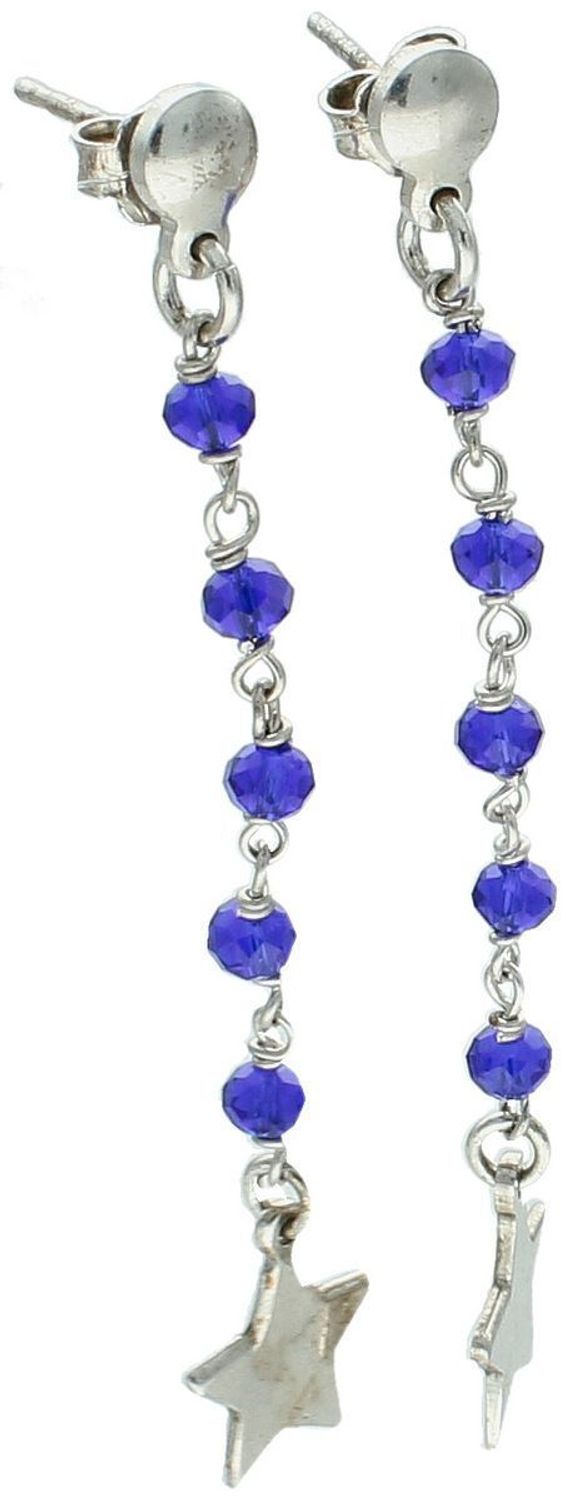 Kolczyki srebrne 925 DIA-KLC-8190-925 – wiszące, z granatowymi koralikami i gładkimi gwiazdkami. Długość 5,8 cm, zapięcie na sztyft. Stylowe i lekkie – idealne na prezent lub wieczór.1.jpg