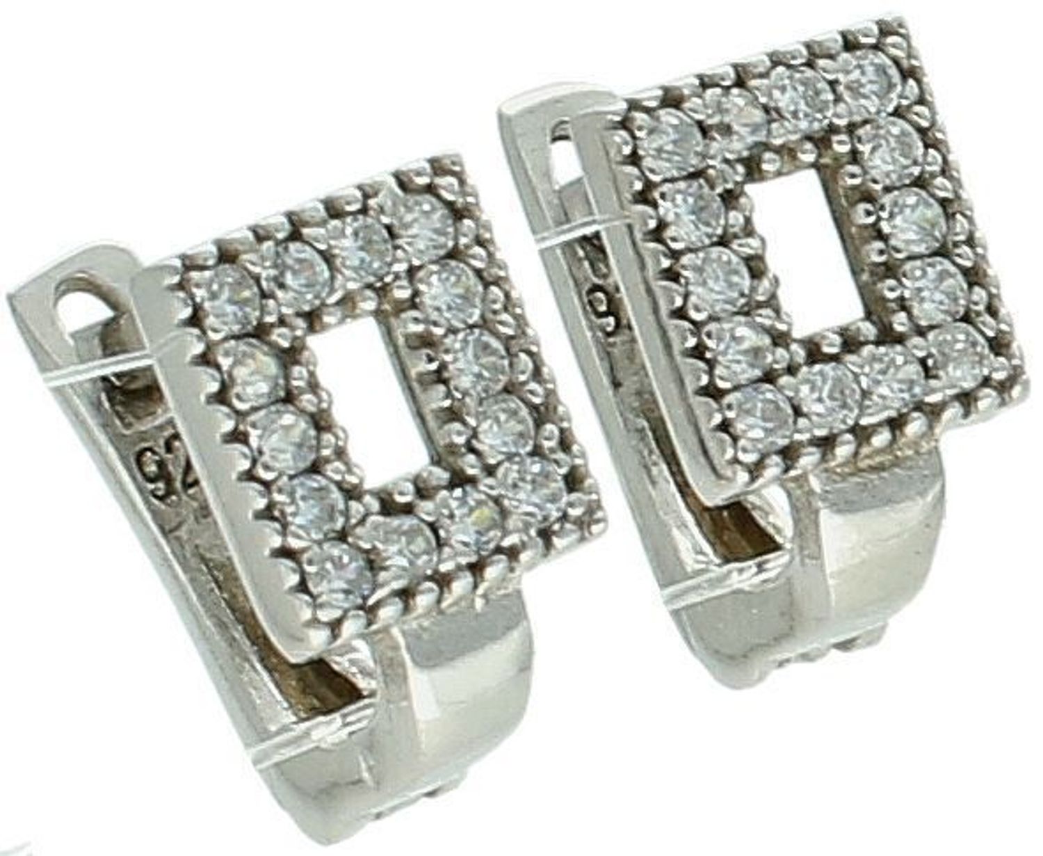 Kolczyki srebrne 925 dziecięce i damskie DIA-KLC-8198-925. Kwadraciki z cyrkoniami, zapięcie angielskie. Długość 1 cm, szerokość 6 mm, waga 1,90 g. 1.jpg