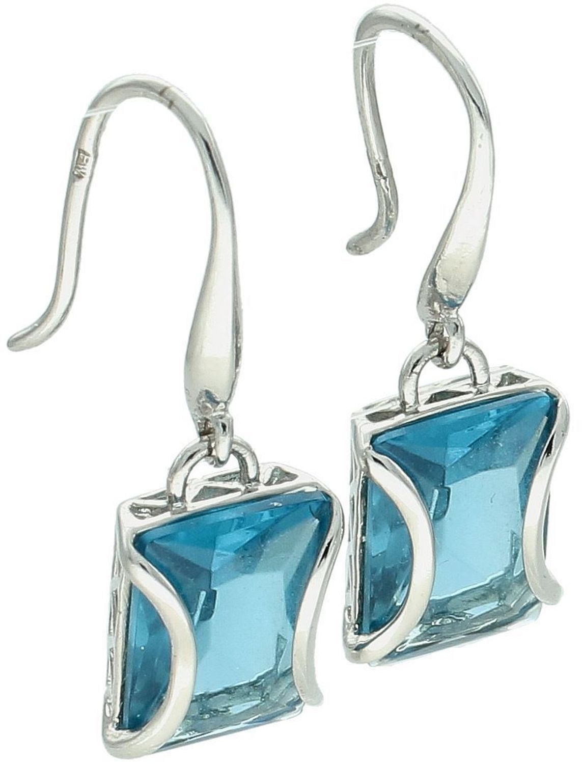 Kolczyki damskie wiszące srebrne 925 z prostokątną niebieską cyrkonią 1,2x1,0 cm. Długość 3,0 cm, zapięcie bigiel otwarty, waga 4,37 g. Model DIA-KLC-8220-925.1.jpg