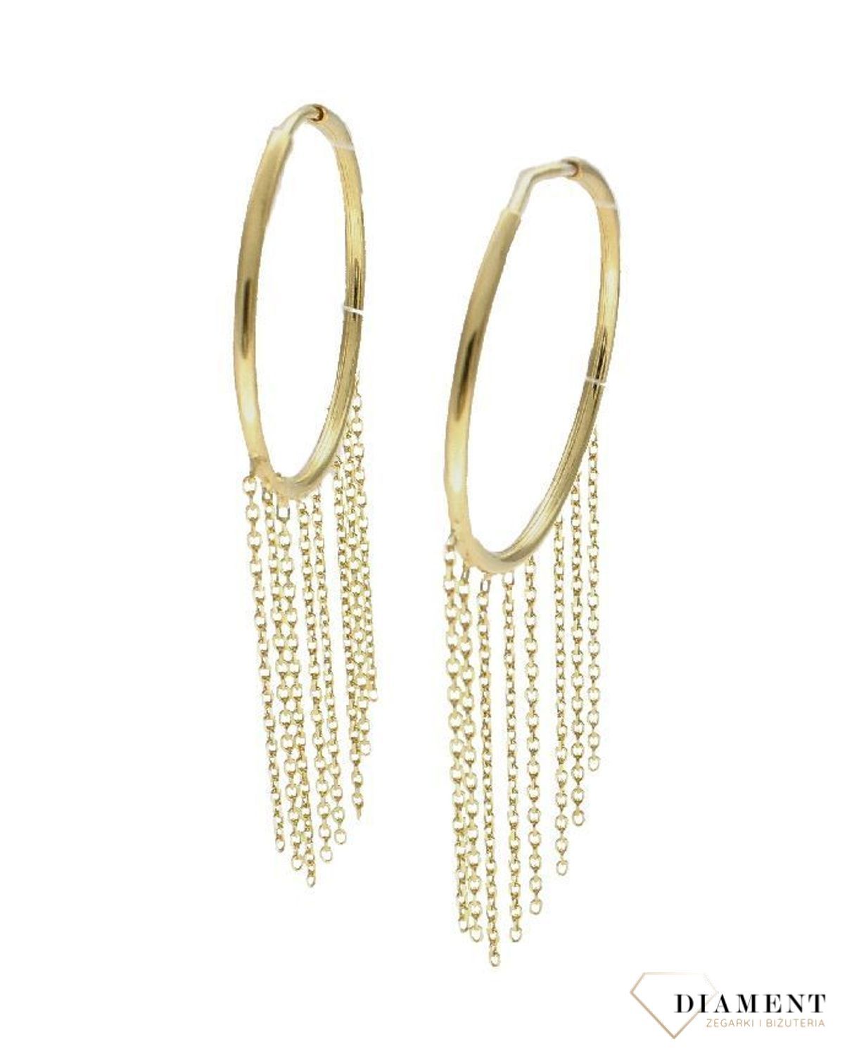 Srebrne pozłacane kolczyki koła z wiszącymi łańcuszkami DIA-KLC-82201-925. Kolczyki srebrne z zawieszkami. Modna biżuteria noszona przez blogerki, influencerki. Na prezent. 1.jpg