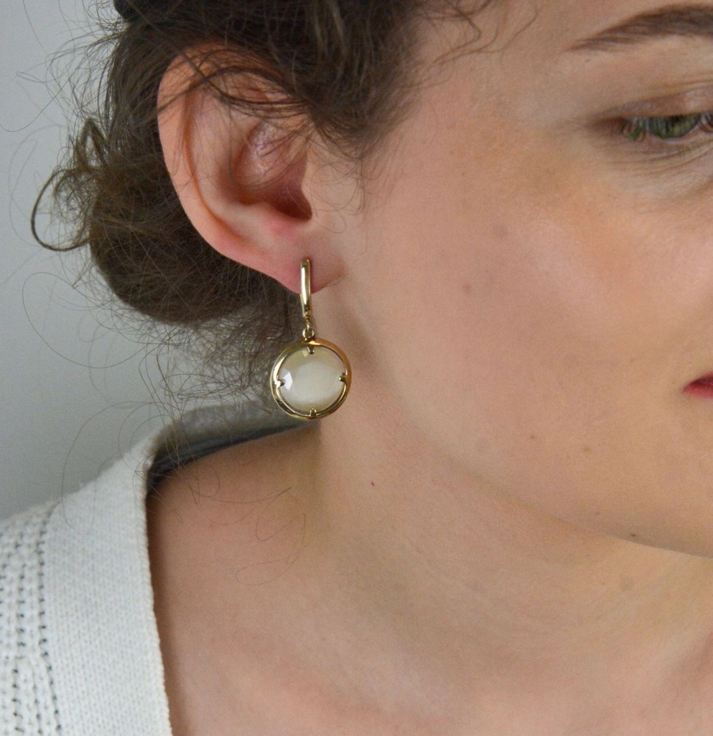 Srebrne pozłacane kolczyki 925 z wiszącą kremową cyrkonią DIA-KLC-8226-925.jpg