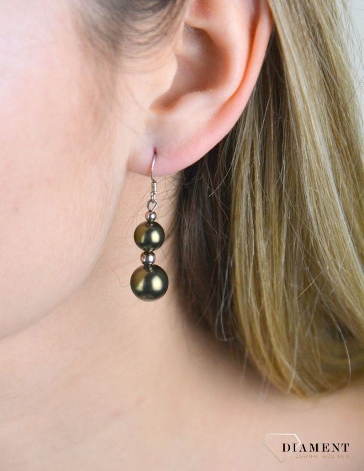Kolczyki srebrne wiszące Zielone perełki DIA-KLC-8233-925.jpg