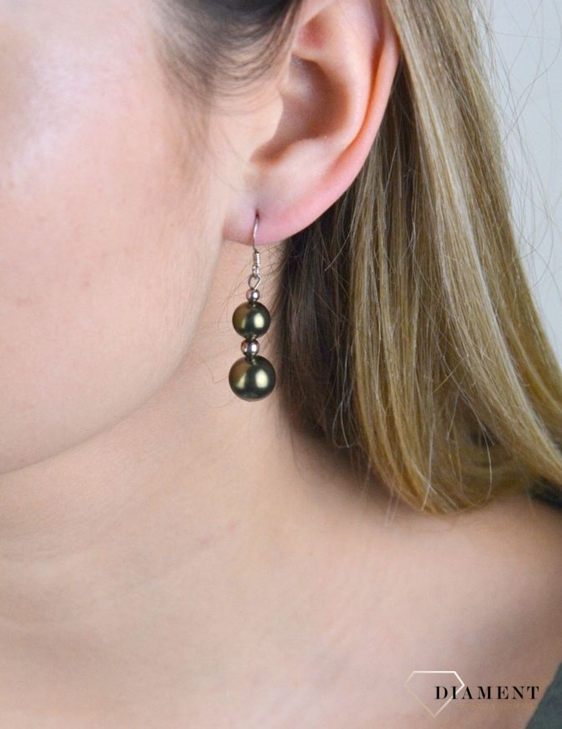 Kolczyki srebrne wiszące Zielone perełki DIA-KLC-8233-925.jpg