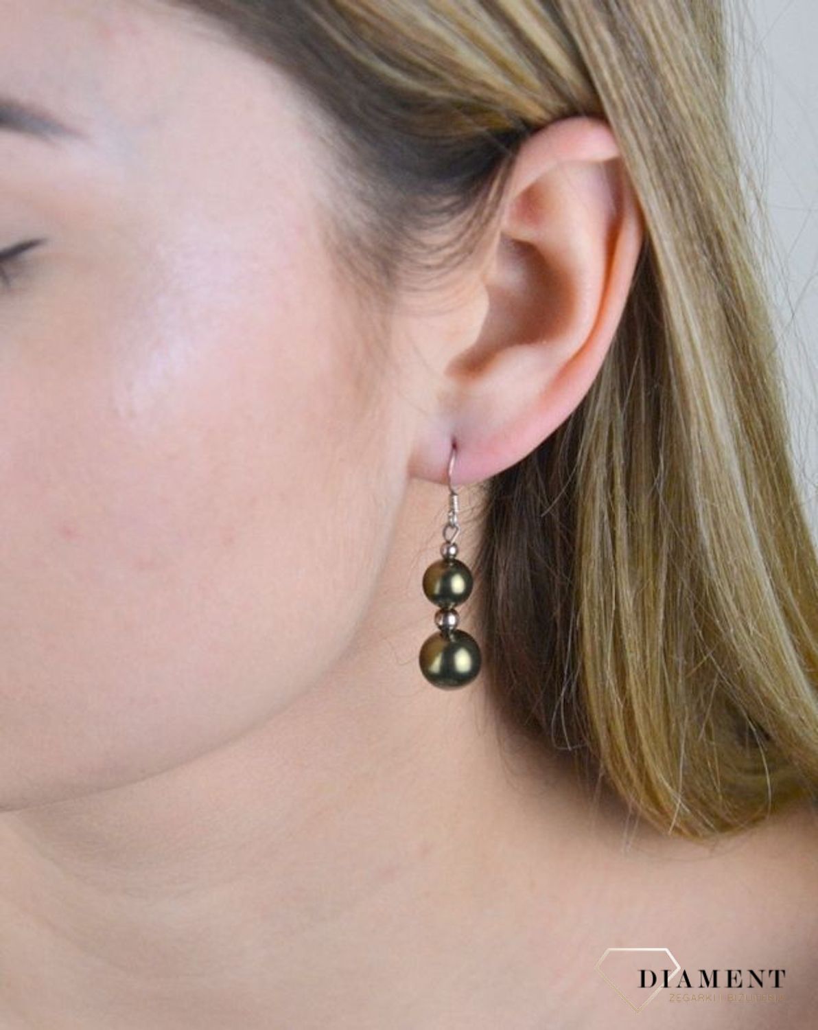 Kolczyki srebrne wiszące Zielone perełki DIA-KLC-8233-925.jpg