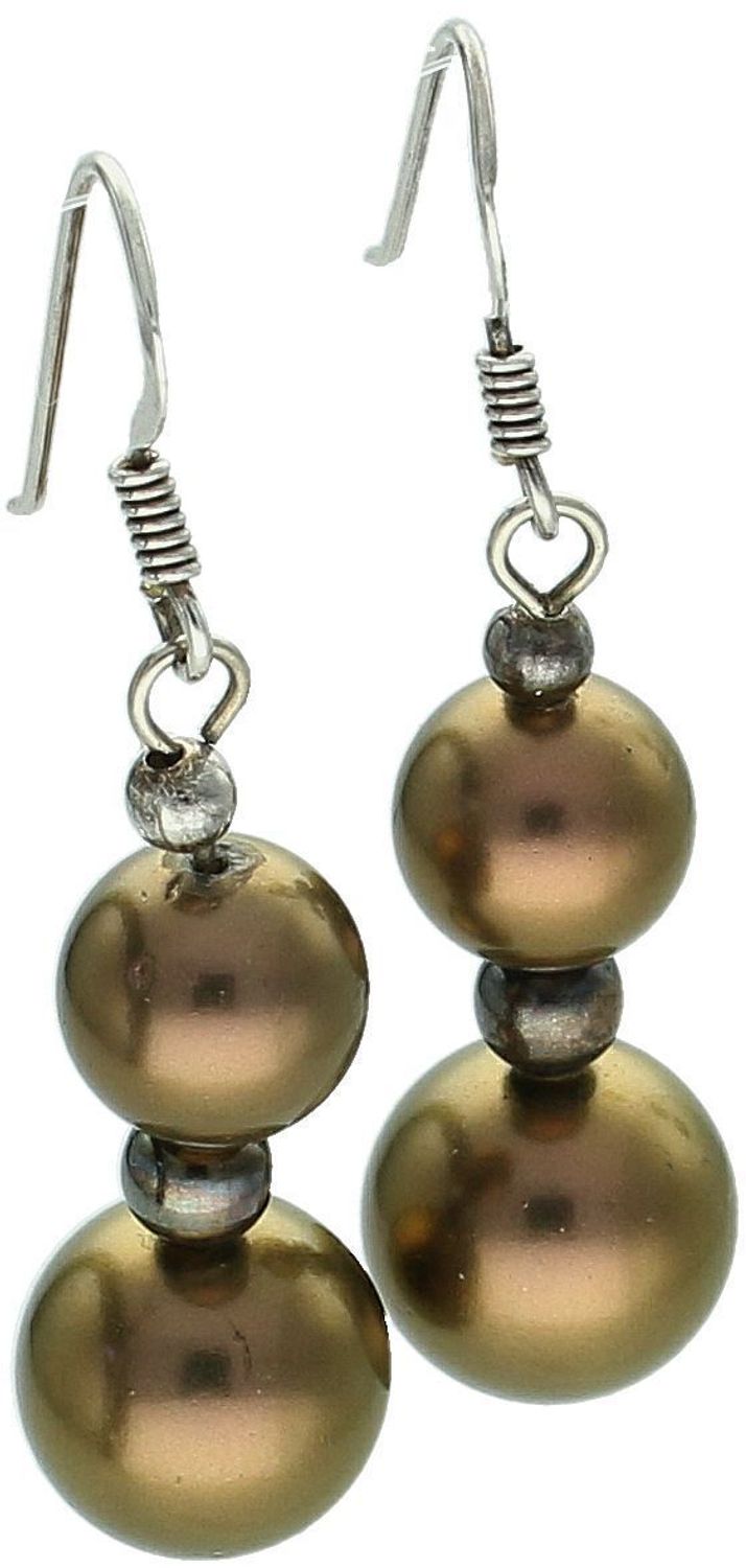 Kolczyki srebrne damskie 925 DIA-KLC-8234-925, zdobione brązowymi perełkami. Zapięcie typu bigiel otwarty. Długość 3,5 cm, szerokość 8 mm, waga 5,70 g. Eleganckie i stylowe.1.jpg