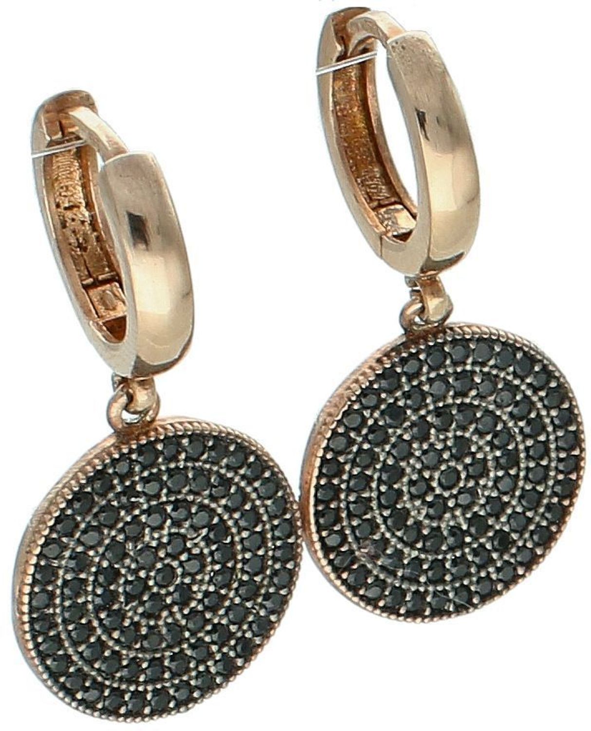 Srebrne pozłacane kolczyki 925 wiszące kółka z czarnymi cyrkoniami DIA-KLC-8244-925.jpg