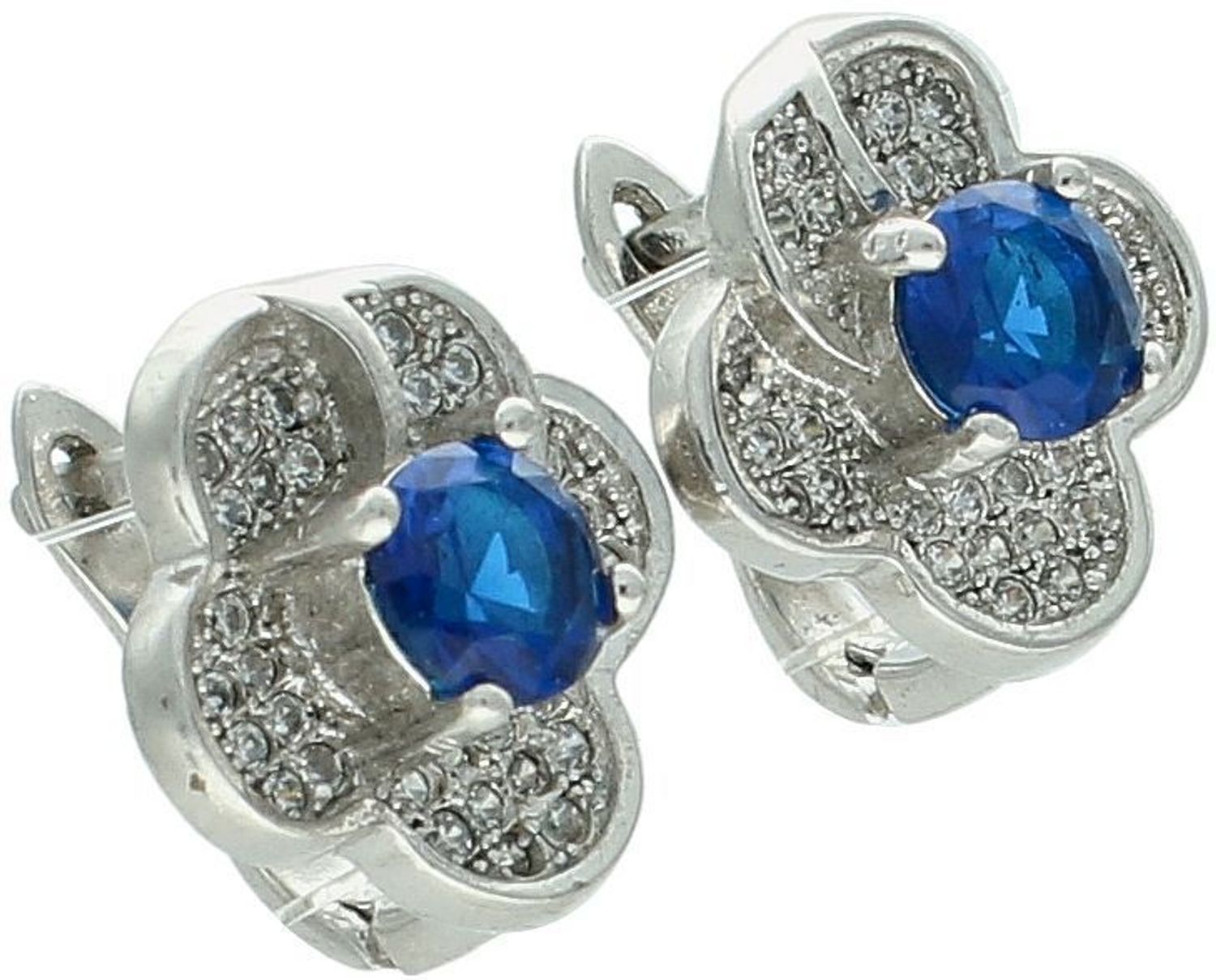 Kolczyki srebrne kwiatki z granatową i białą cyrkonią próba 925, DIA-KLC-8245-925.jpg