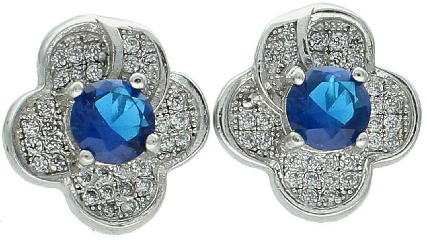 Kolczyki srebrne kwiatki z granatową i białą cyrkonią próba 925, DIA-KLC-8245-925.jpg