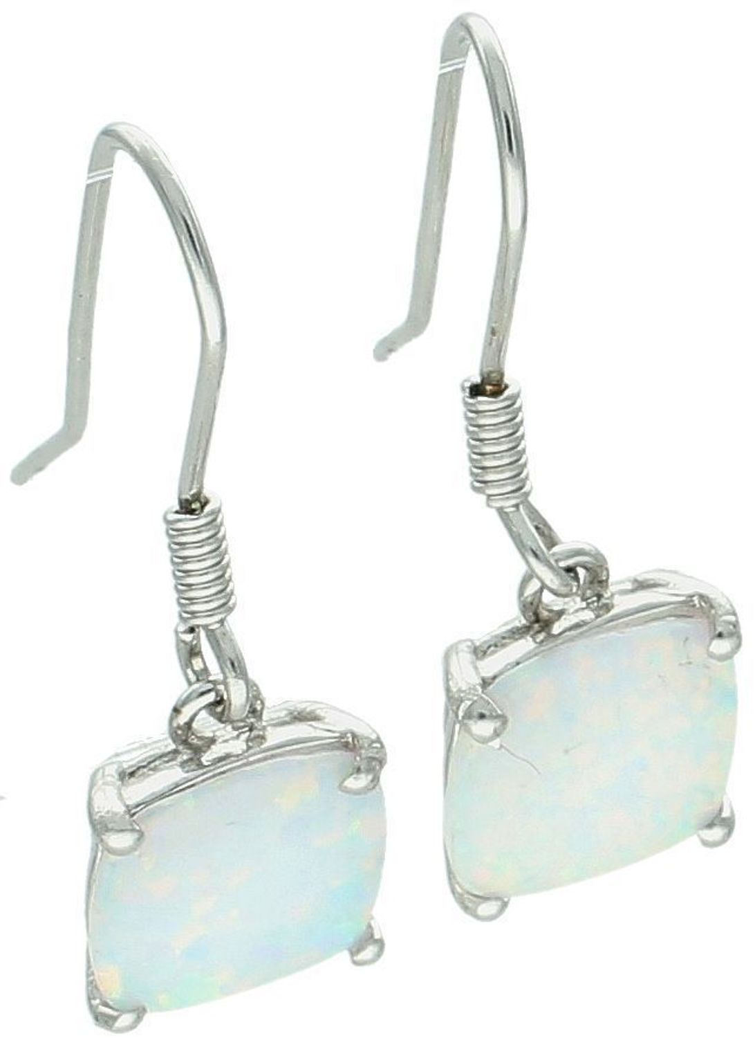 Eleganckie srebrne kolczyki próby 925 z opalem syntetycznym. Model DIA-KLC-8248-925 – wiszące, kwadratowe, długość 2,7 cm, szerokość 1,0 cm. Zapięcie bigiel otwarty.1.jpg