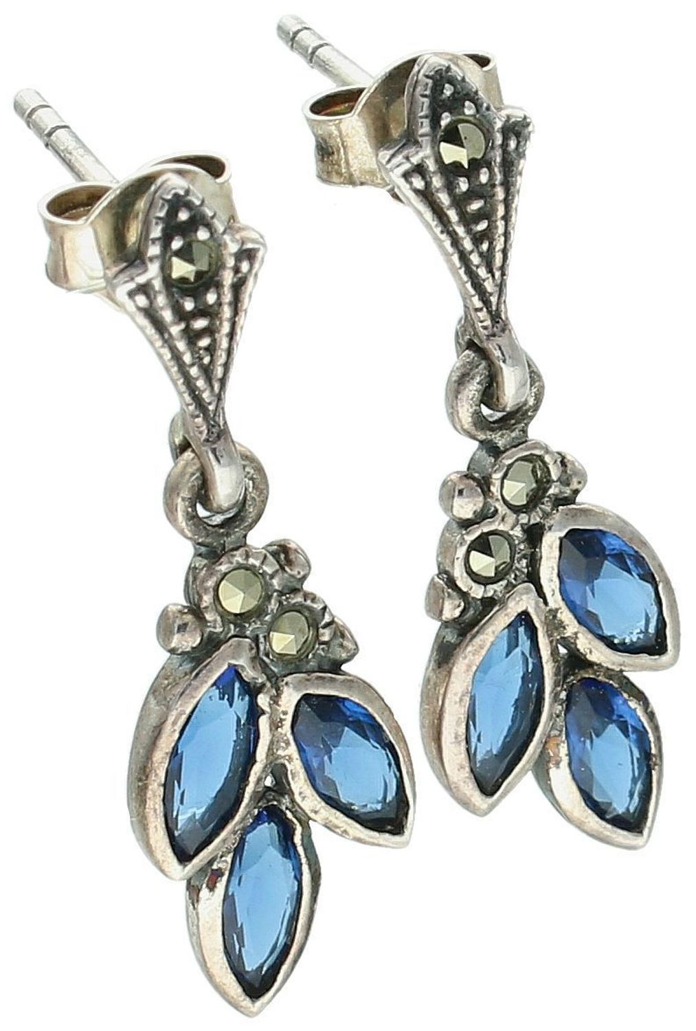 Kolczyki srebrne z markazytami i niebieskimi cyrkoniami DIA-KLC-8251-925.jpg