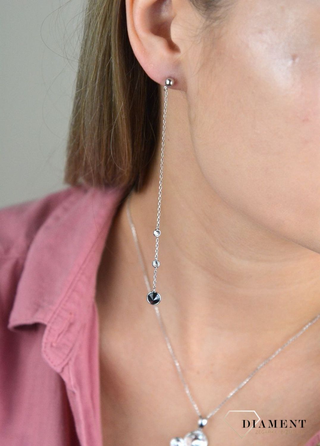 Kolczyki srebrne łańcuszki z kryształami Swarovski 925 DIA-KLC-8253-925.jpg