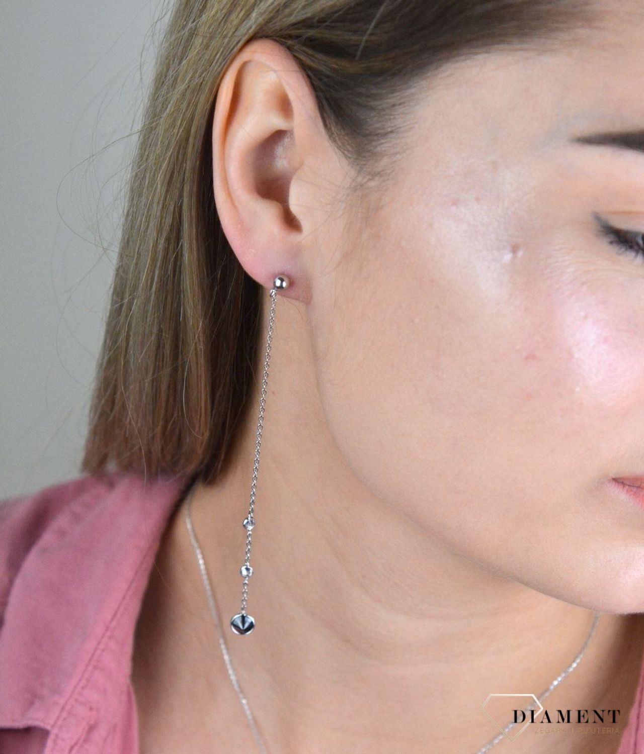 Kolczyki srebrne łańcuszki z kryształami Swarovski 925 DIA-KLC-8253-925.jpg