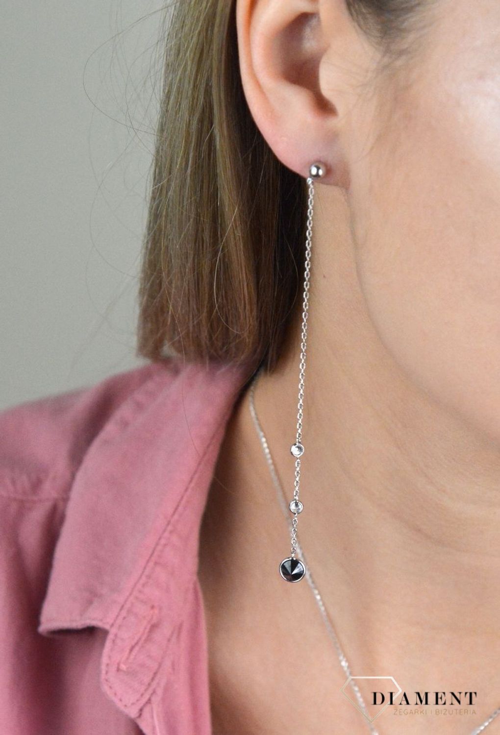 Kolczyki srebrne łańcuszki z kryształami Swarovski 925 DIA-KLC-8253-925.jpg