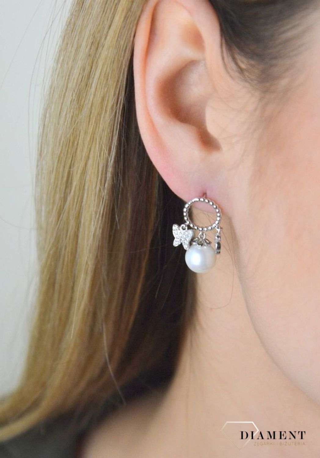 Kolczyki srebrne perełki z motylkiem 925 DIA-KLC-8259-925.jpg