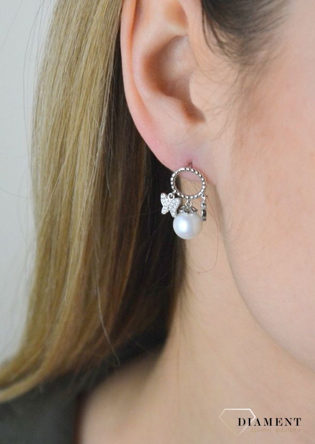 Kolczyki srebrne perełki z motylkiem 925 DIA-KLC-8259-925.jpg