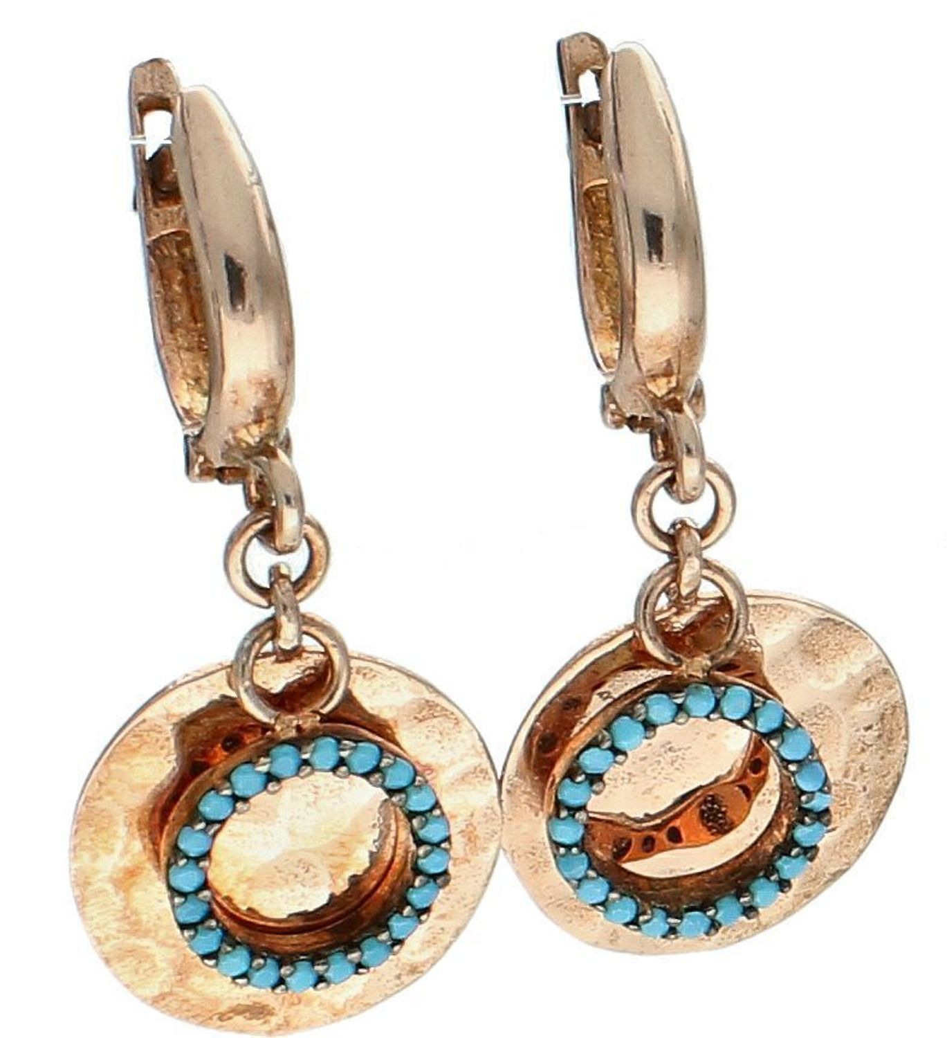 Srebrne kolczyki 925 wiszące podwójne kółka z turkusowymi cyrkoniami DIA-KLC-8262-925.jpg