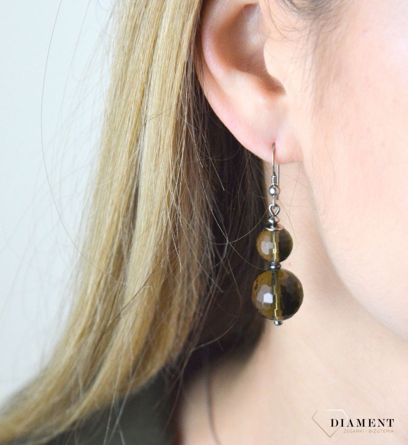 Kolczyki srebrne wiszące kulki kwarc dymny DIA-KLC-8263-STAL.jpg