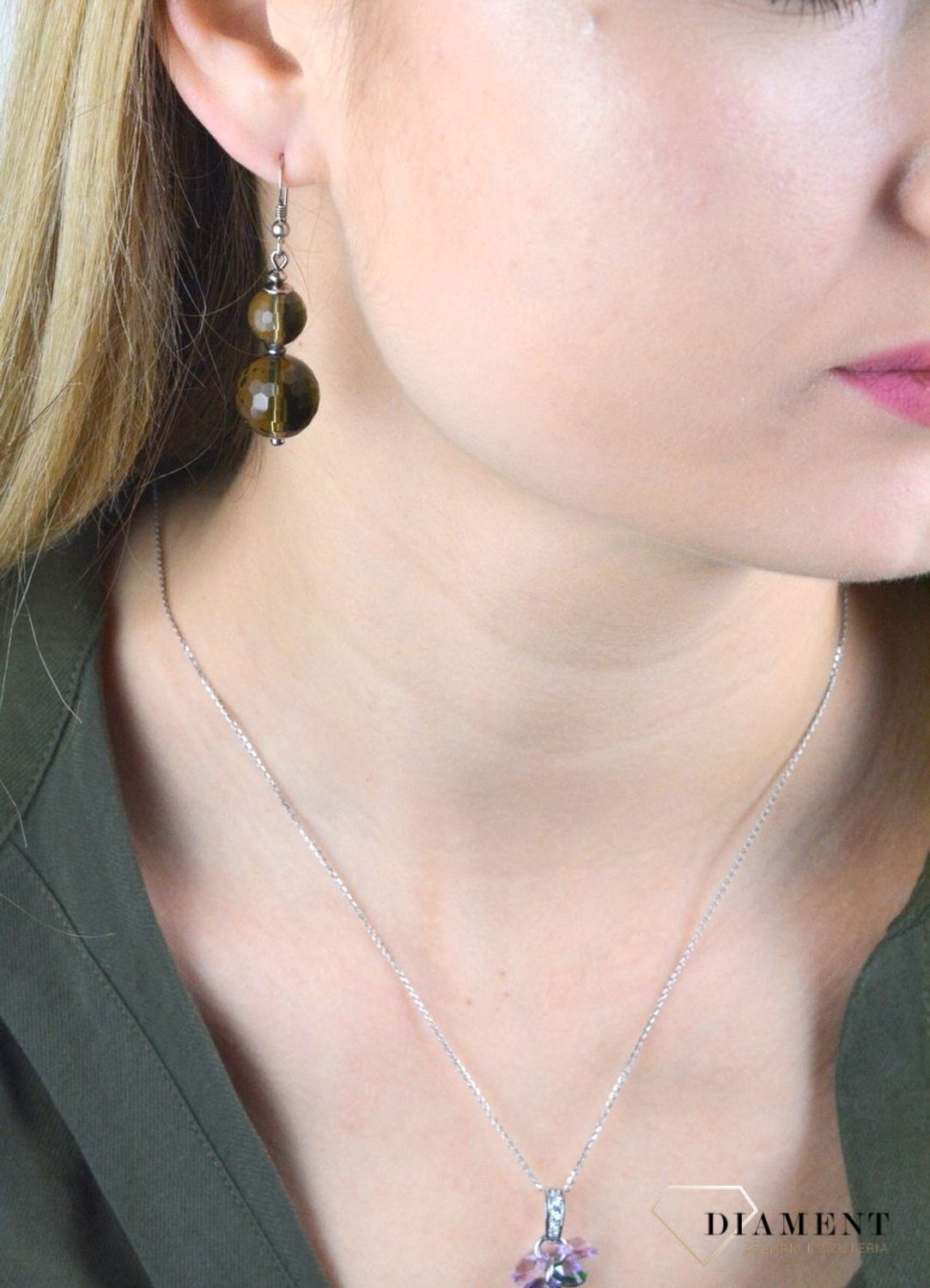 Kolczyki srebrne wiszące kulki kwarc dymny DIA-KLC-8263-STAL.jpg