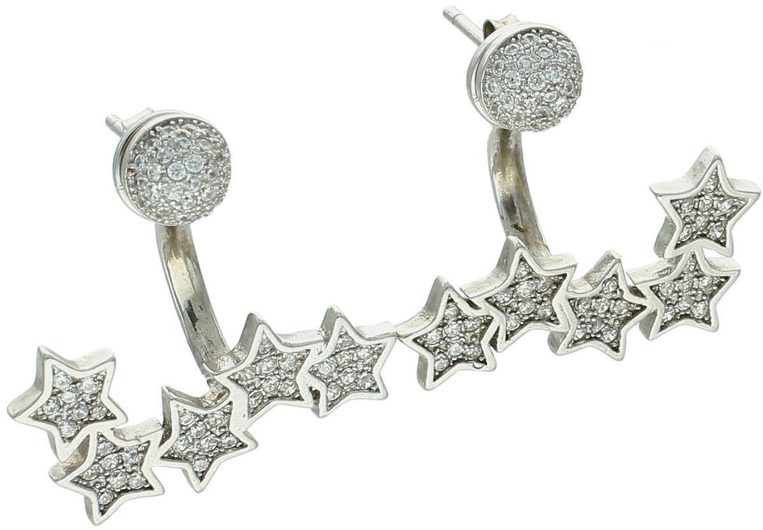 Eleganckie kolczyki damskie srebrne wykonane z srebra próby 925, zdobione pięcioma gwiazdkami z cyrkoniami. Długość 2,5 cm, szerokość 2,5 cm. Zapięcie na sztyft – subtelne i stylowe.1.jpg