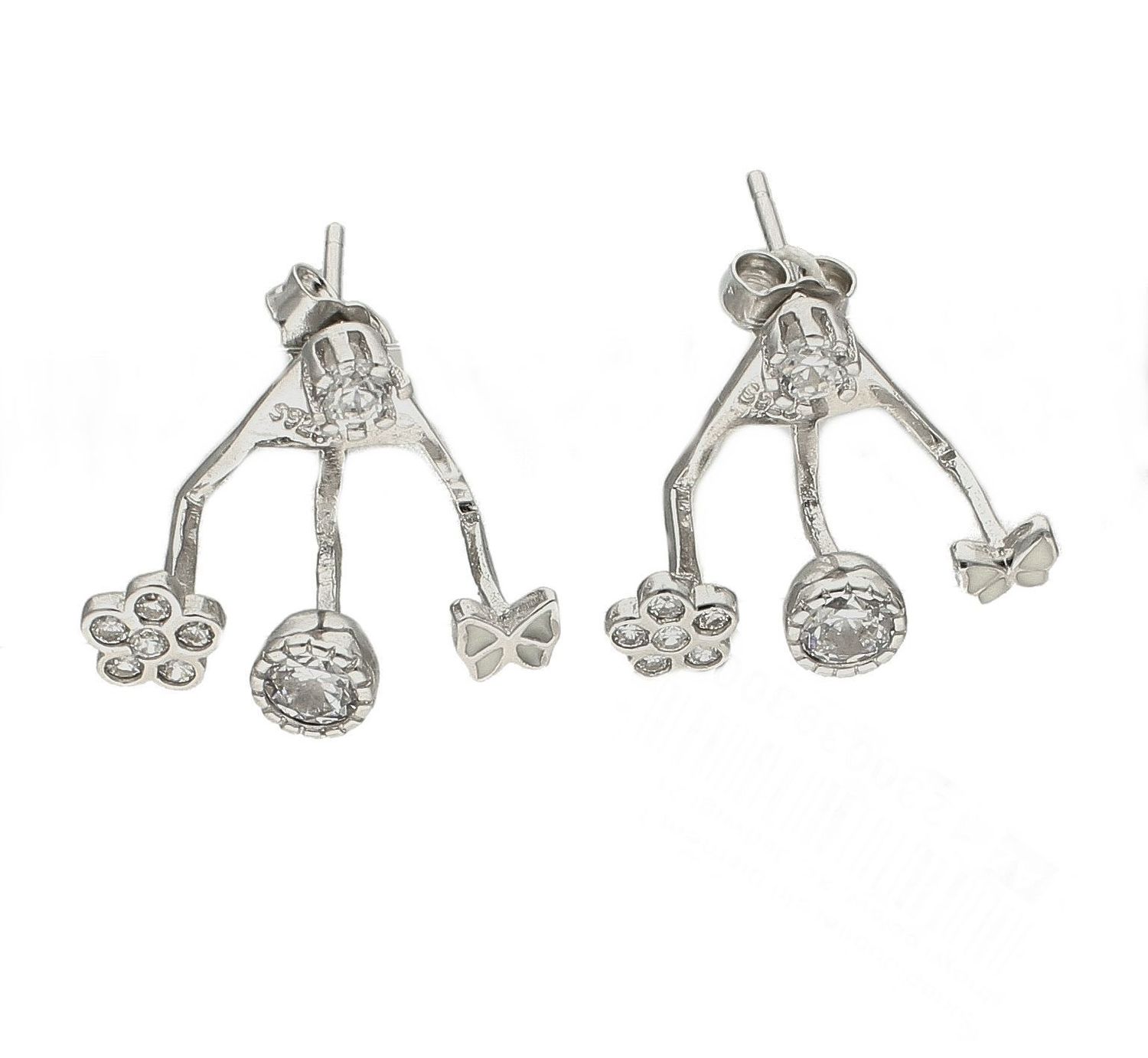 Kolczyki  srebrne rodowane z motylkiem oraz kwiatkiem DIA-KLC-8288-925.jpg