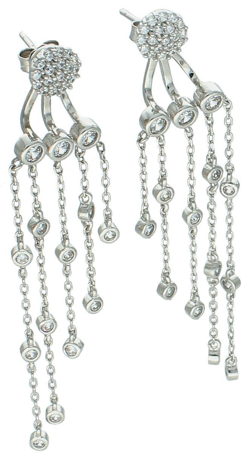 Srebrne kolczyki z wiszącymi cyrkoniami  Za ucho  925  7 cm DIA-KLC-8301-925 Okrągłe kolczyki ze srebra próby 925 zakładane za ucho, z eleganckimi wiszącymi białymi cyrkoniami. Długość 7 cm, 1.jpg