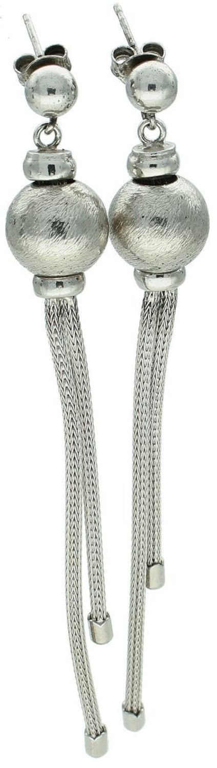Efektowne kolczyki srebrne 925 z kulkami i wiszącymi łańcuszkami. Długość 9 cm, waga 10,48 g, zapięcie na sztyft. Idealne na wieczór i specjalne okazje.1.jpg