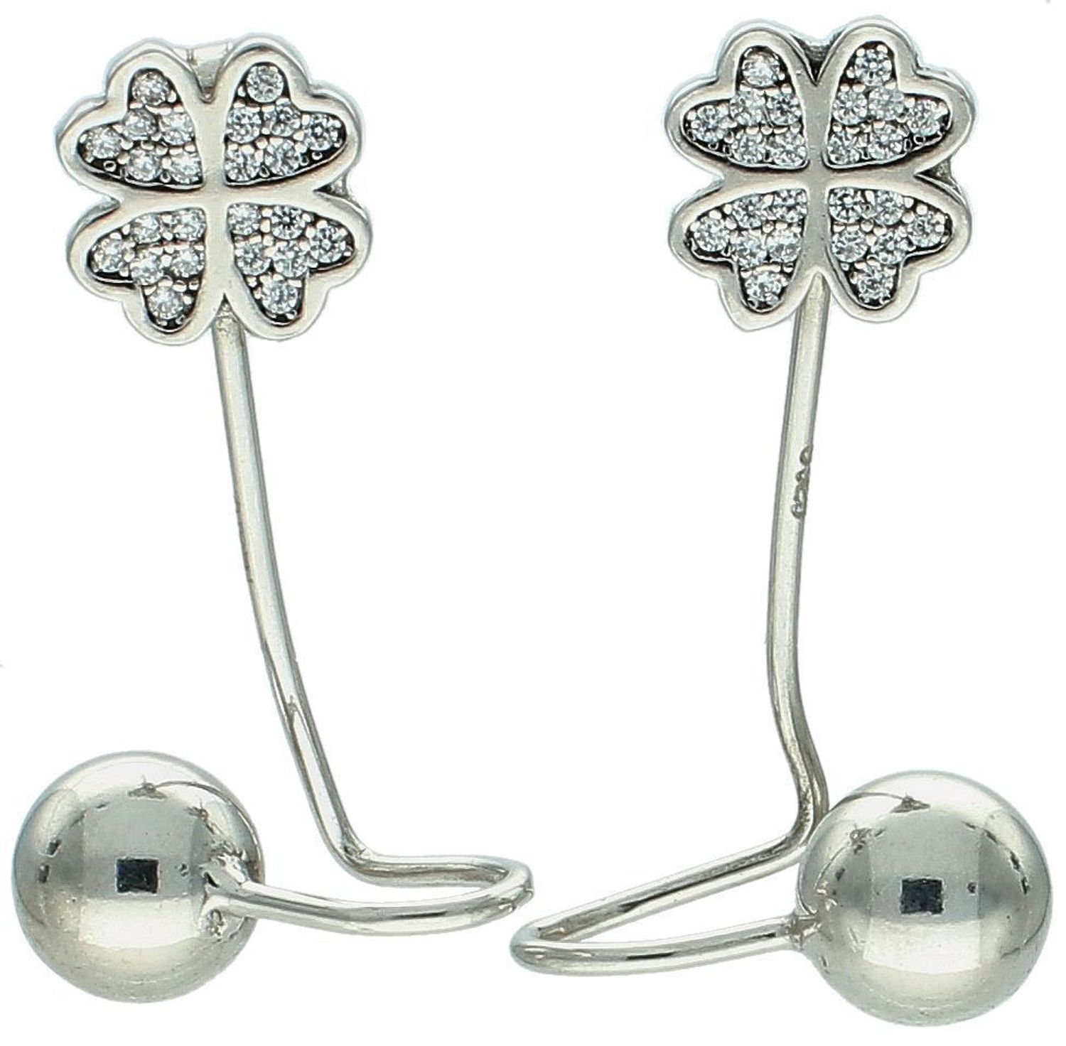 Srebrne nausznice 925 z koniczynkami i cyrkoniami  DIA-KLC-8306-925 Eleganckie nausznice ze srebra próby 925 z błyszczącymi cyrkoniami i motywem koniczynki. Długość 3 cm, waga 4,80 g. Stylowe 1.jpg
