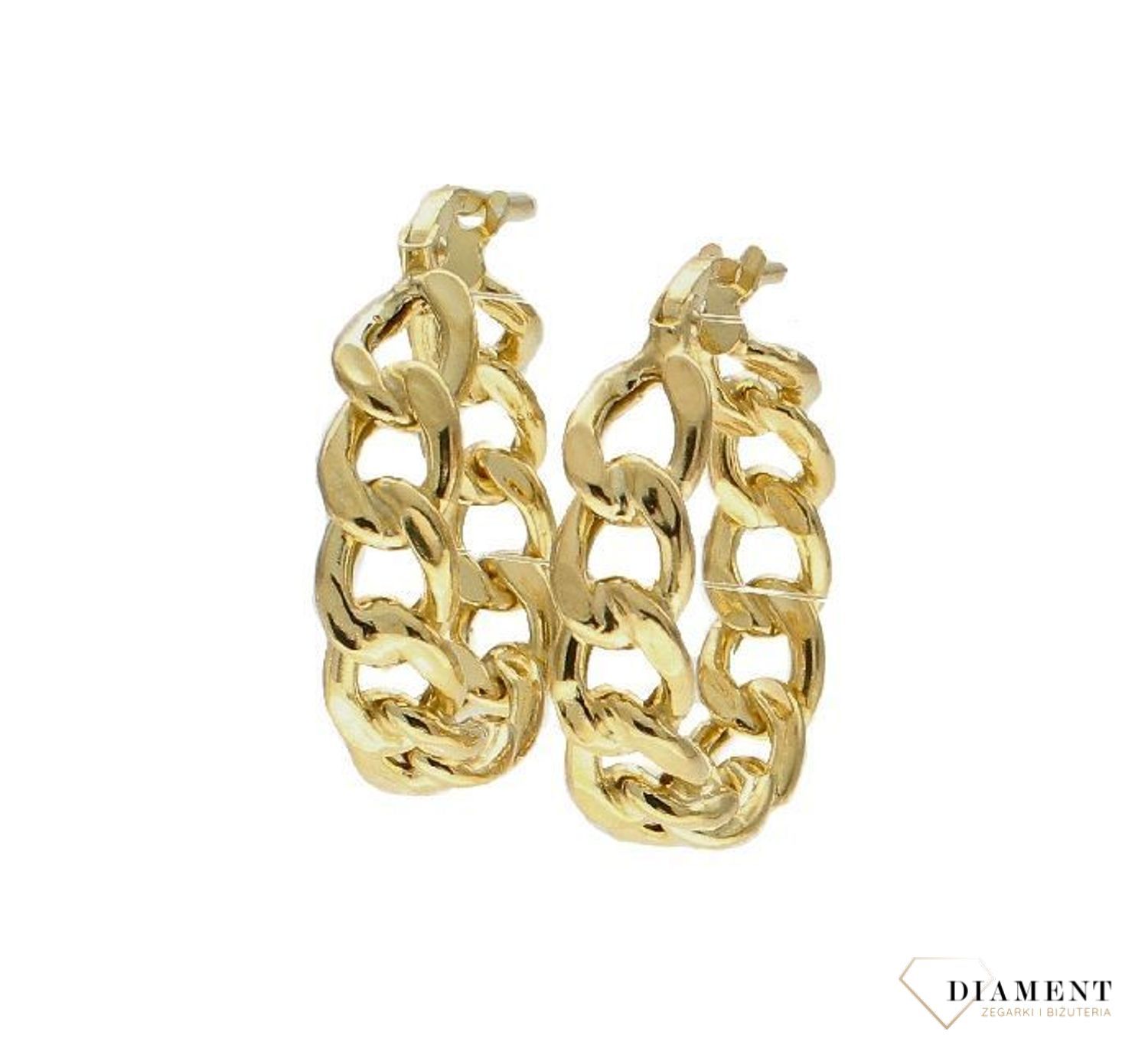 Srebrne kolczyki koła łańcuch 2 cm pozłacane DIA-KLC-83306Z-925. złote kolczyki koła wzór łańcuszka. Kolczyki srebrne wykonane z ogniwek.  Modna biżuteria noszona przez blogerki, influencerki..jpg