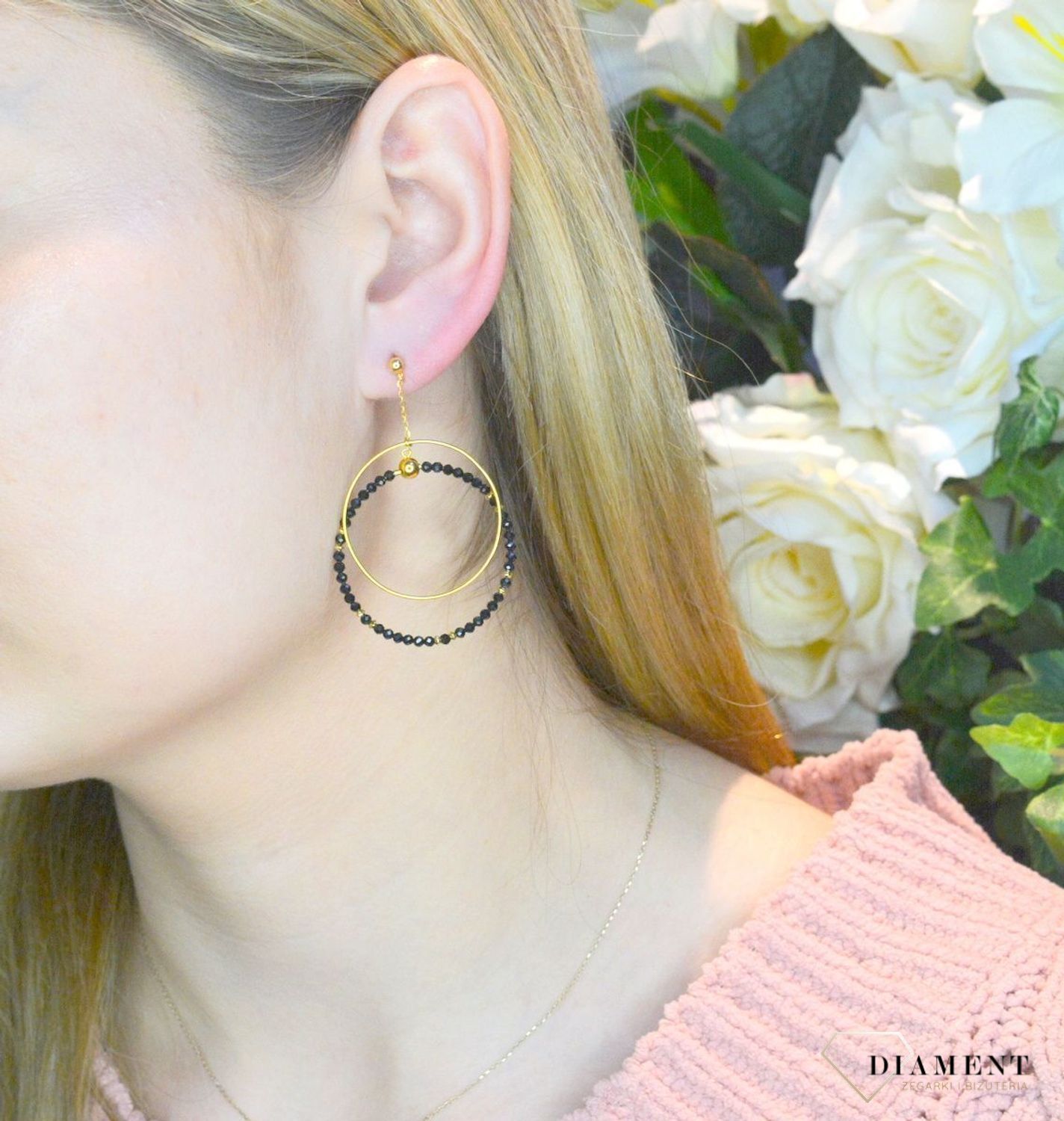 Kolczyki pozłacane  Podwójne koła z koralikami  925 DIA-KLC-8522-925 (1).jpg
