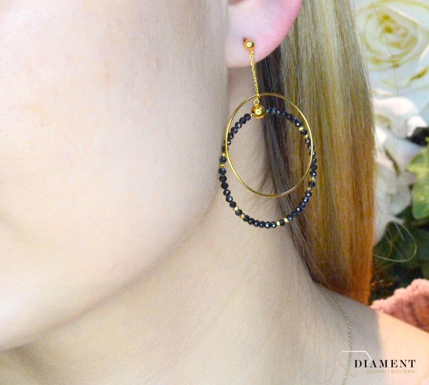 Kolczyki pozłacane  Podwójne koła z koralikami  925 DIA-KLC-8522-925 (1).jpg