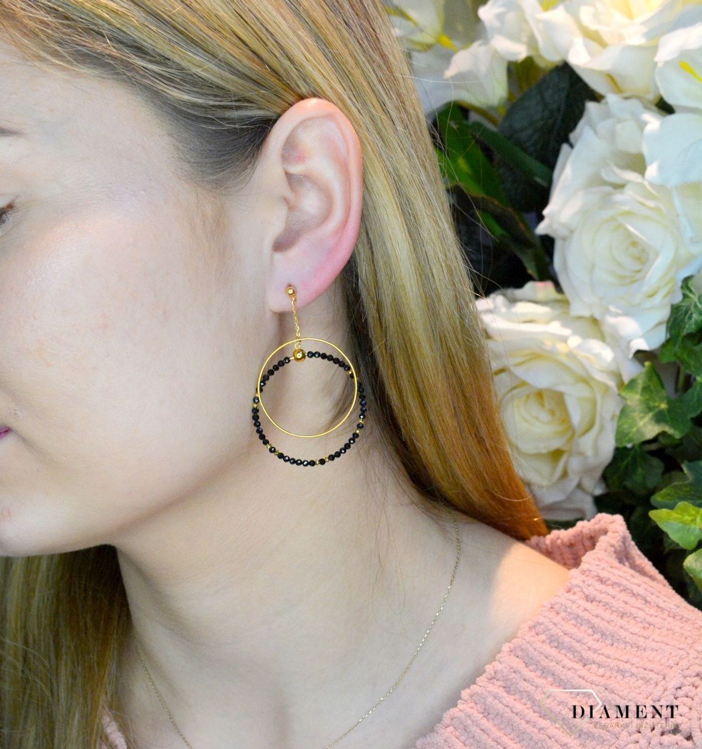 Kolczyki pozłacane  Podwójne koła z koralikami  925 DIA-KLC-8522-925 (1).jpg